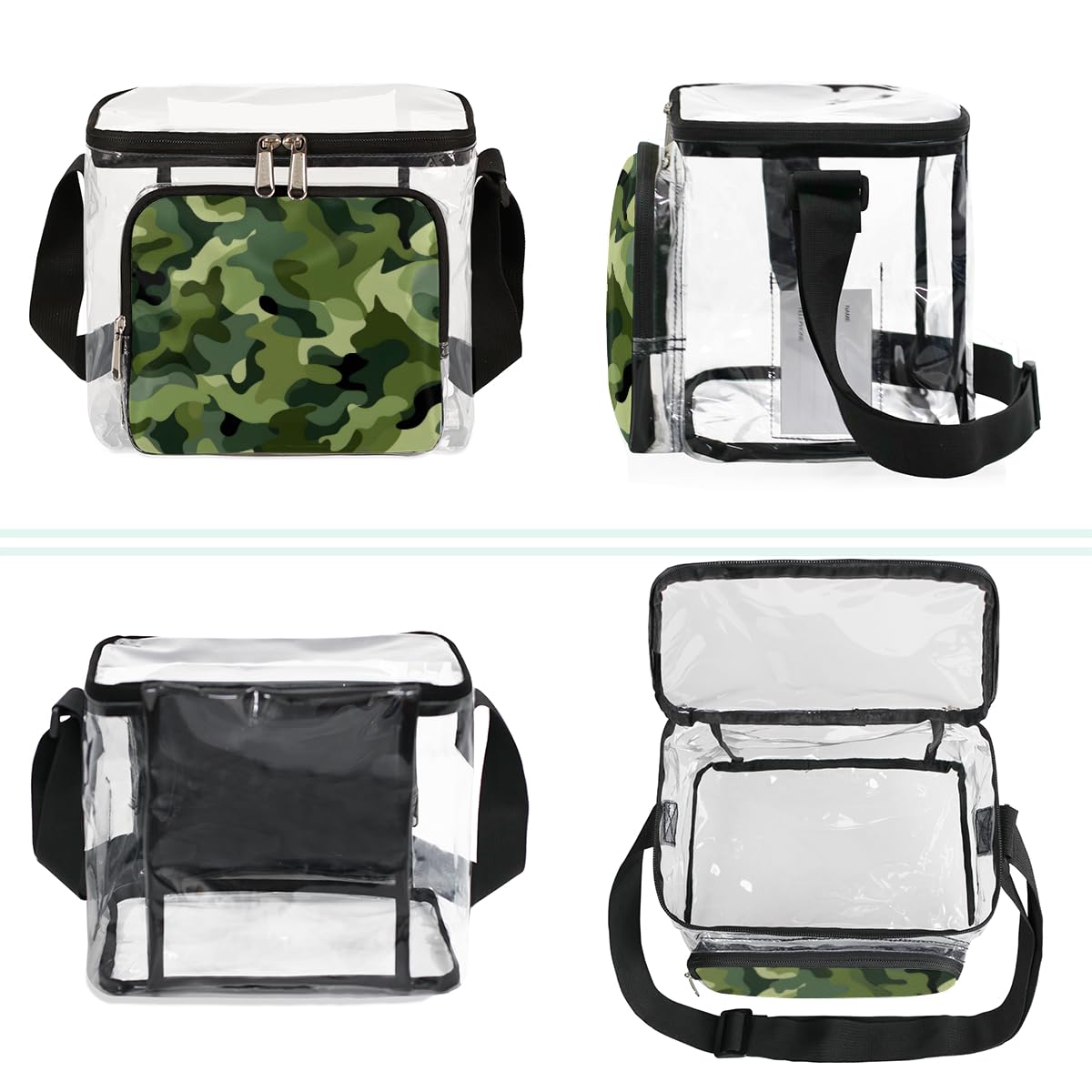 GzLeyigou Camouflage Green Clear Tote Bag with Handles - Transparent Crossbody Shoulder Bag for Women - Perfect for Outdoor, Travel, Picnic, Concerts & Sports Events - Stadium Approved Clear Purse for Lunch, Essentials & Shopping