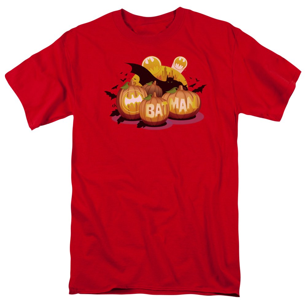 Official Batman Bat O'Lanterns Licensed Adult T-Shirt - Red - Perfect for Halloween, Cosplay & Comic Con Events