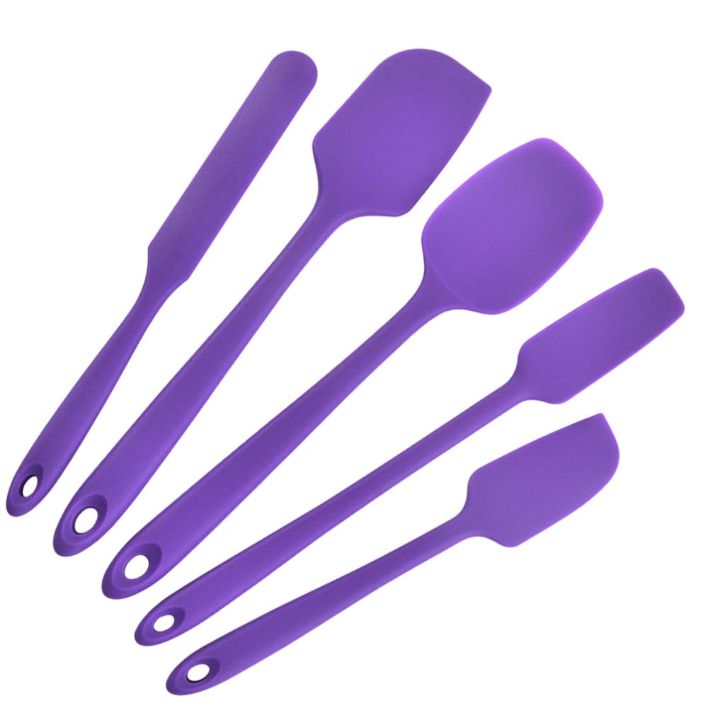 Hemoton 5-Piece Silicone Spatula Set - Heat-Resistant Baking Scrapers, Non-Stick Cooking Utensils for Mixing, Spreading Butter & Frosting (Purple) - Perfect for Cake Decorating, Cookie Dough, and Kitchen Baking Needs