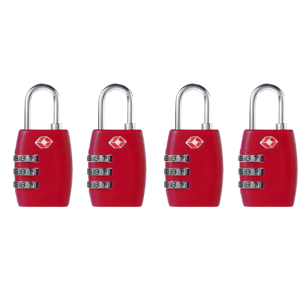 4-Pack Red 3-Digit Combination Lock - Resettable Travel Luggage Padlock for Suitcases, Backpacks & Gym Bags | Secure Your Belongings During Air Travel, Hotel Stays & Storage