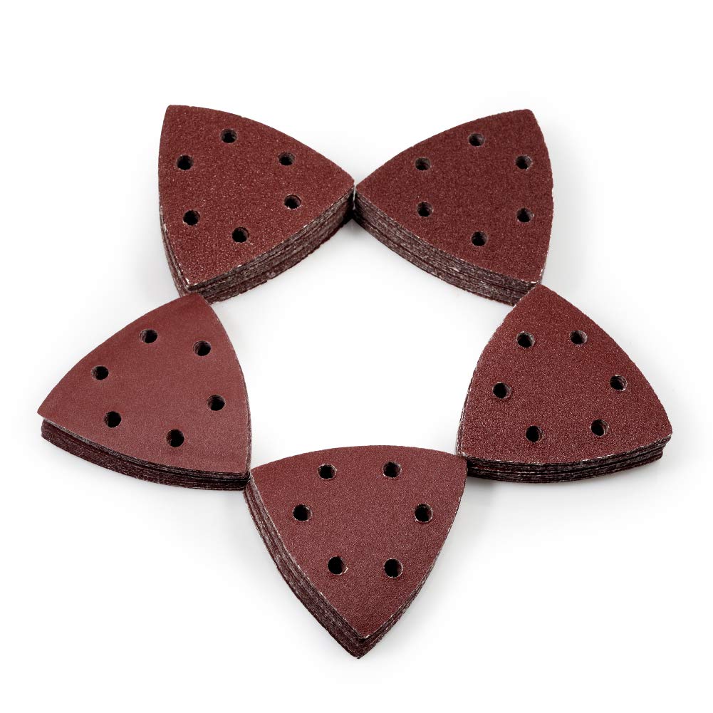 SPEEDWOX 100-Pack 3.5 Inch 90mm Triangle Hook & Loop Sanding Pads - 40/60/80/120/180/240 Grits for Detail Sanders & Oscillating Tools - Perfect for Woodworking, Furniture Refinishing & DIY Projects