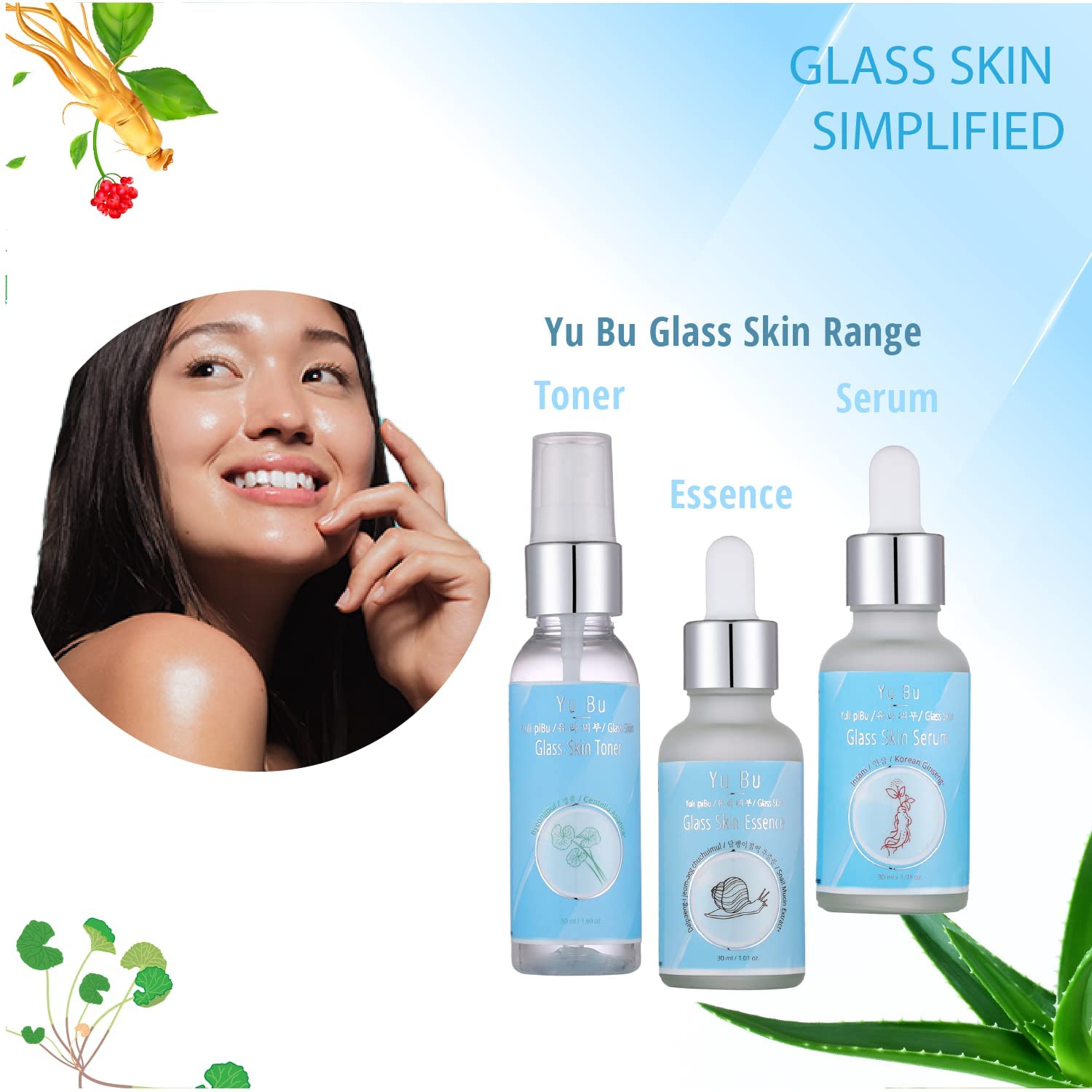 Yu Bu Glass Skin Essence with Snail Mucin & Korean Ginseng | Hydrating & Repairing Skin Barrier | Korean Skincare for Radiant Glass Skin | Perfect for Daily Routine & Night Care