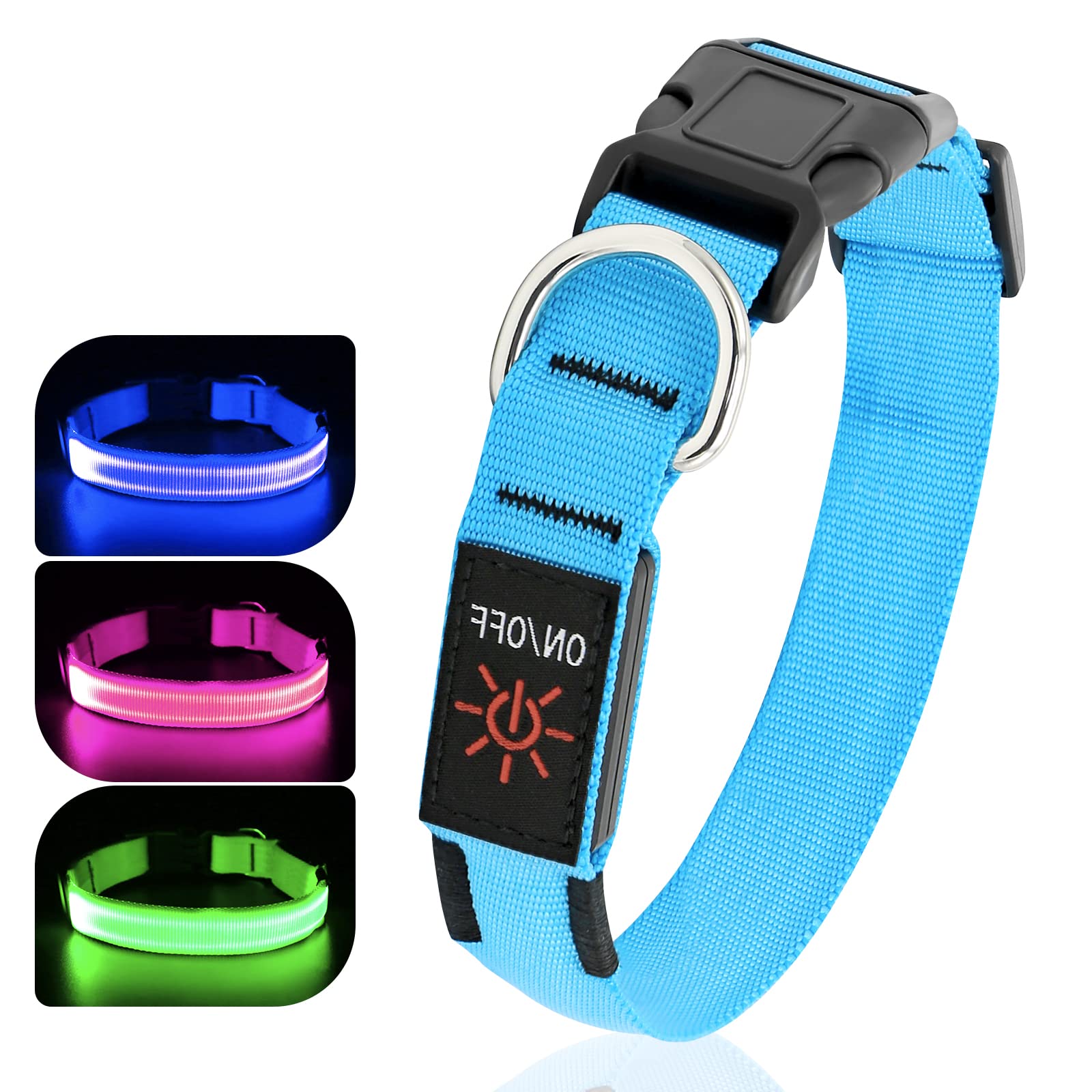 Bpawser LED Dog Collar - USB Rechargeable Glow Collar with Adjustable Nylon Webbing for Large & Medium Dogs | Waterproof Safety Collar for Night Walking, Jogging & Outdoor Adventures (Royal Blue, Size L)