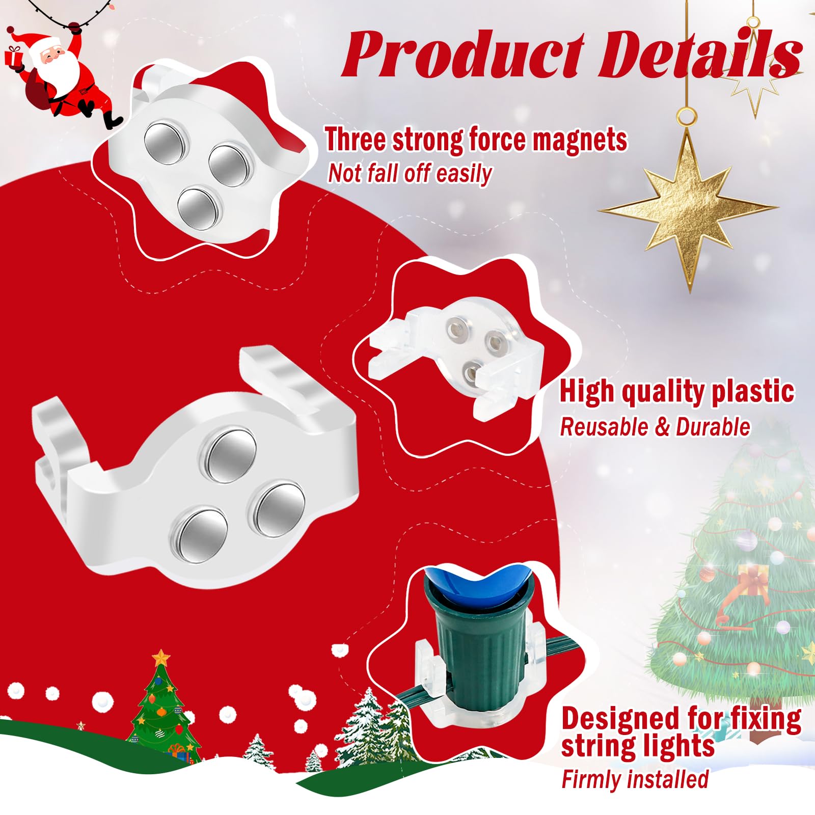 50 Pack UQM C9 Magnetic Christmas Light Clips - Heavy Duty Magnetic Hooks for Outdoor Holiday Lighting (C9, C7 Sockets, Metal Roofs & Gutters) - Perfect for Christmas Decorations, Patio Lights & Festive Home Exteriors