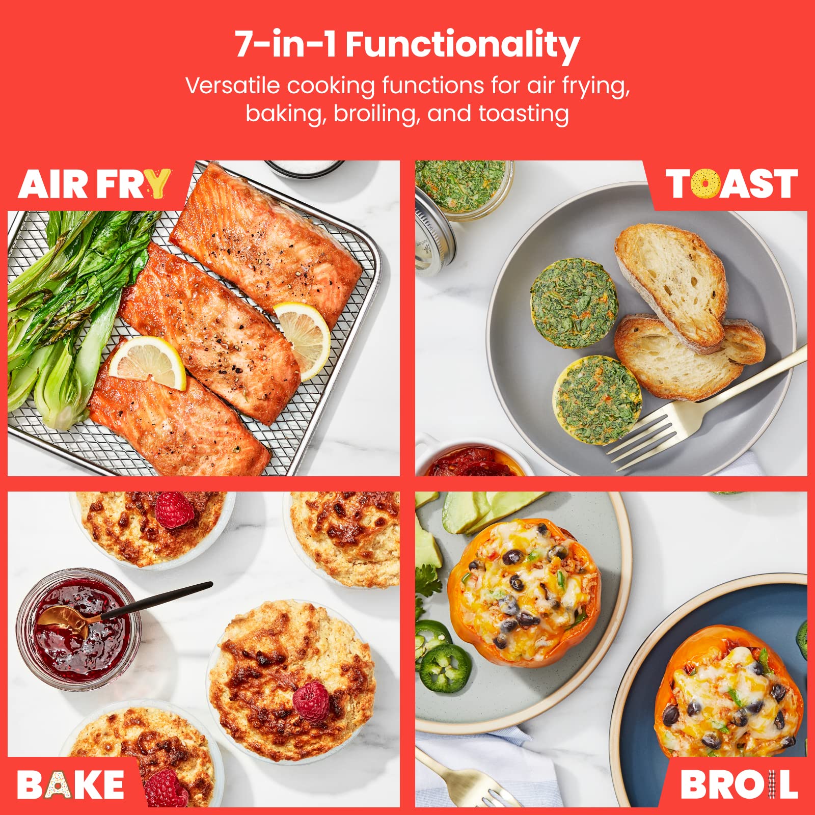 Chefman 7-in-1 Air Fryer Toaster Oven Combo | 20QT Countertop Convection Oven | Cook Pizza, Air Fry Chicken Wings, Toast, Broil | Auto Shutoff & Stainless Steel Design | Perfect for Small Kitchens, Dorms & Quick Meals