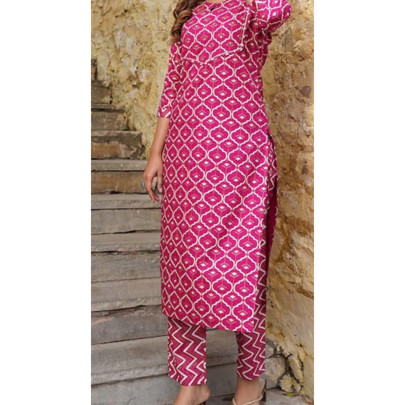Elegant Pink and Gold Embroidered Kurta Set for Women | Festive Ethnic Wear | Perfect for Diwali, Weddings & Special Occasions