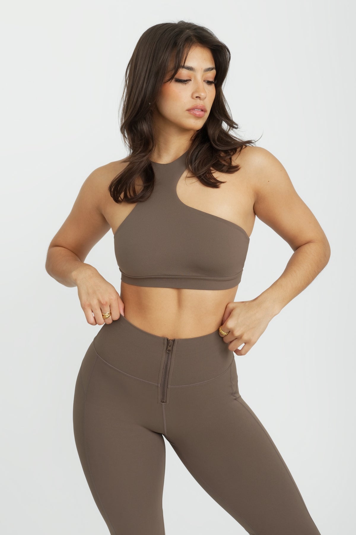 Bronx Cut Out Sports Bra for Women - Breathable Workout Top, Comfortable Yoga Bra in Taupe - Perfect for Gym, Running, and Fitness Training