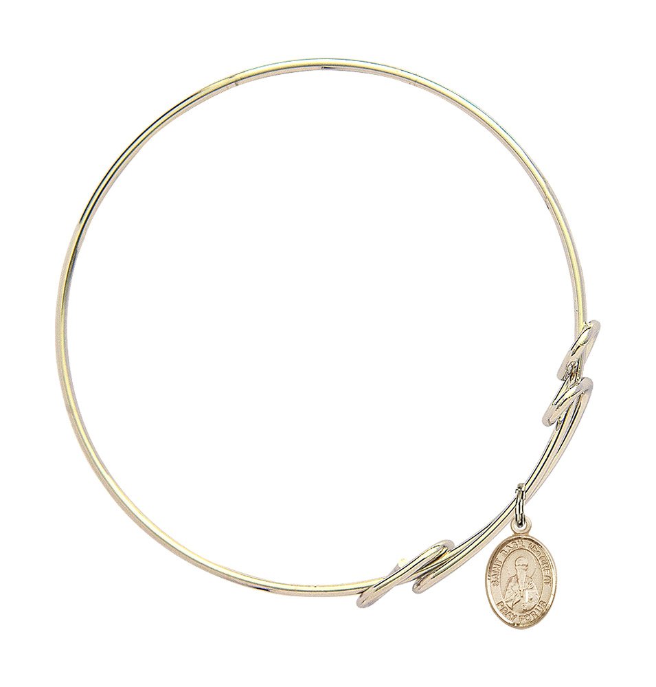 Gold-Filled Round Double Loop Bangle Bracelet with St. Basil The Great - Elegant Religious Jewelry for Women, Perfect for Church, Weddings & Special Occasions