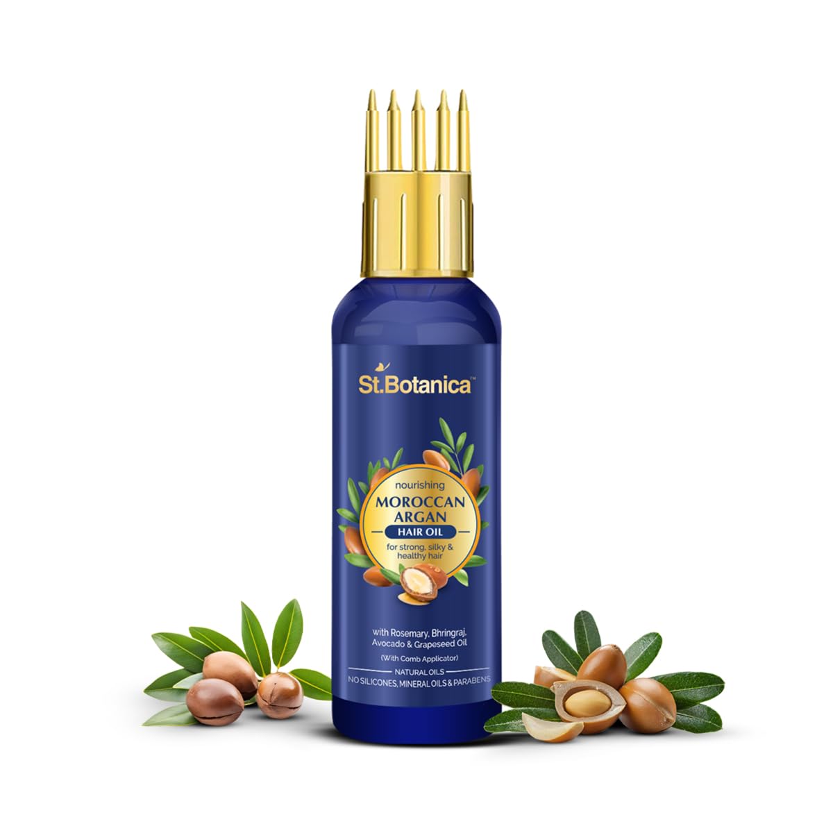 St.Botanica Moroccan Argan Hair Oil with Castor Oil, Rosemary & Olive Oil - Hair Growth Treatment for Dry, Damaged Hair | Strengthens & Nourishes | Paraben & Mineral Oil Free | Perfect for Daily Hair Care & Styling