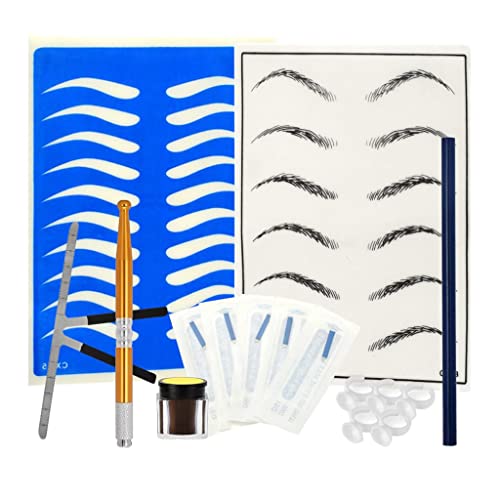Professional Eyebrow Permanent Makeup Kit - Tattoo Pen with Needles, Practice Skin & Gold Ink Cup for Microblading & Cosmetic Tattooing | Perfect for Beginners & Professionals | Salon & Home Use