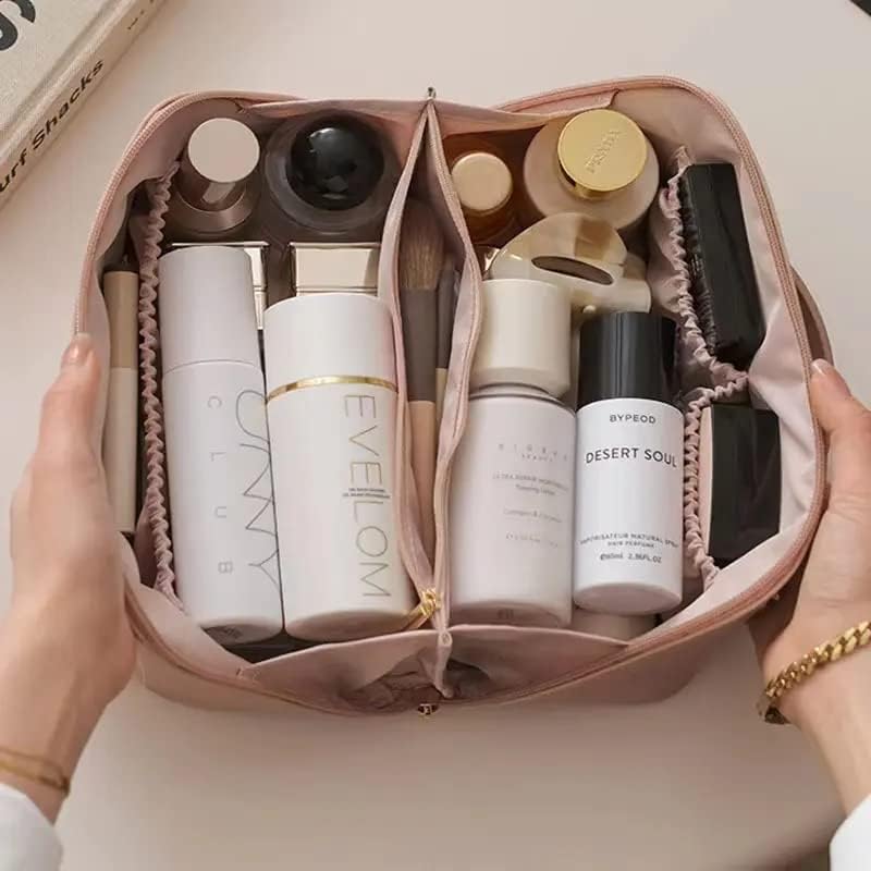 Large Capacity Waterproof PU Leather Makeup Bag for Women - Travel Cosmetic Organizer, Portable Toiletry Bag for Makeup Brushes & Cosmetics - Perfect for Travel, Gym & Daily Use