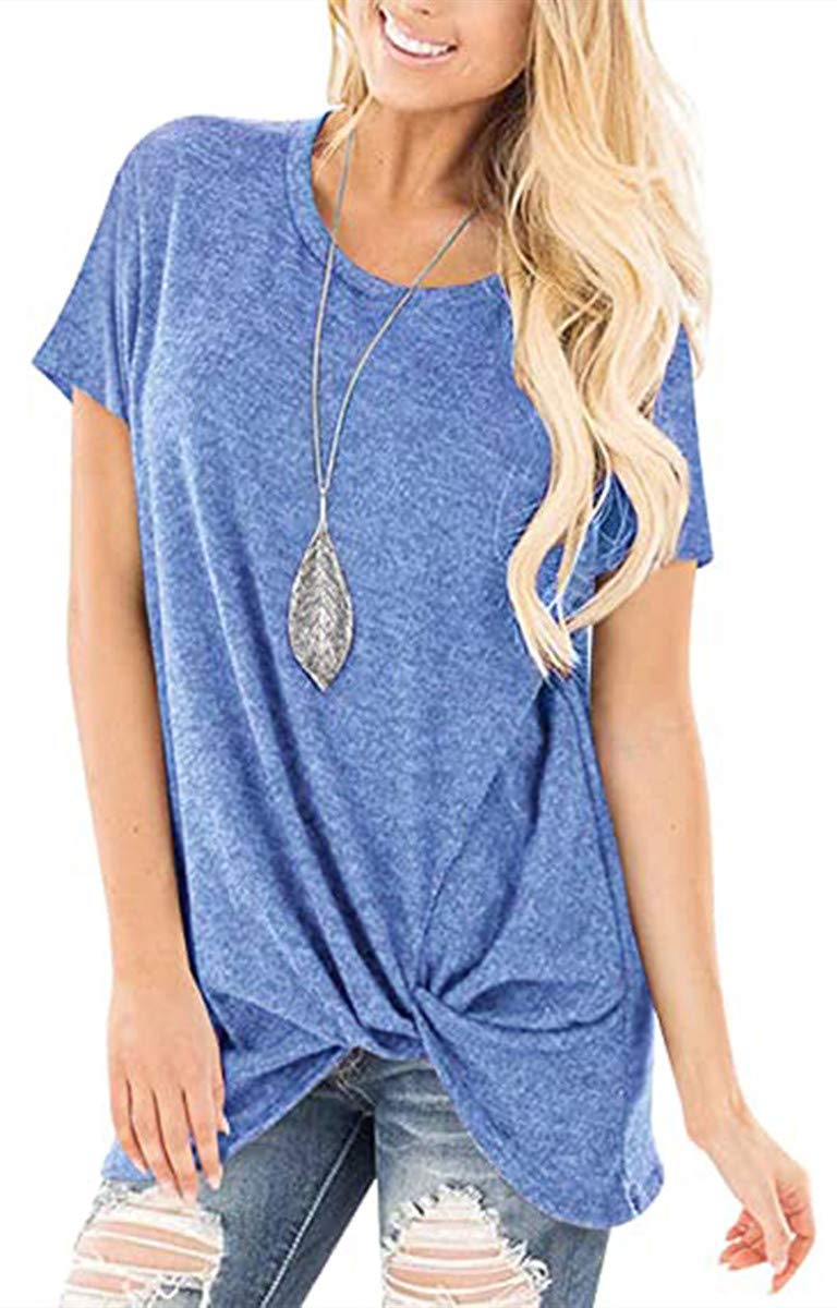 Women's Long & Short Sleeve Twist Knot T-Shirts - Tie Front Comfy Casual Tee for Ladies | Loose Fit Tops for Everyday Wear, Work & Weekend Outfits