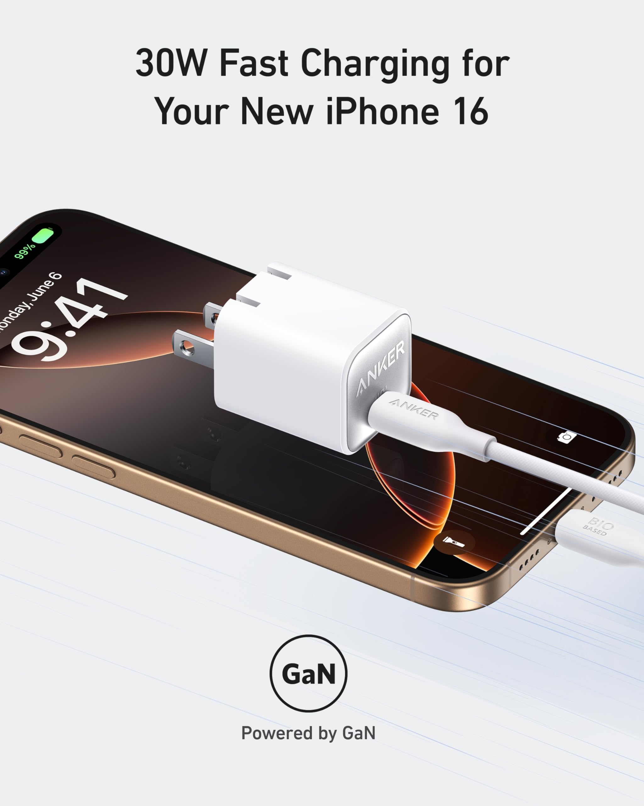 Anker Nano 30W USB C GaN Fast Charger with PIQ 3.0 & PPS Technology - Compact Foldable Wall Charger for iPhone 16/15/14/13, Samsung Galaxy S23/S22, iPad Pro/Air - Perfect for Travel, Office & Home Charging