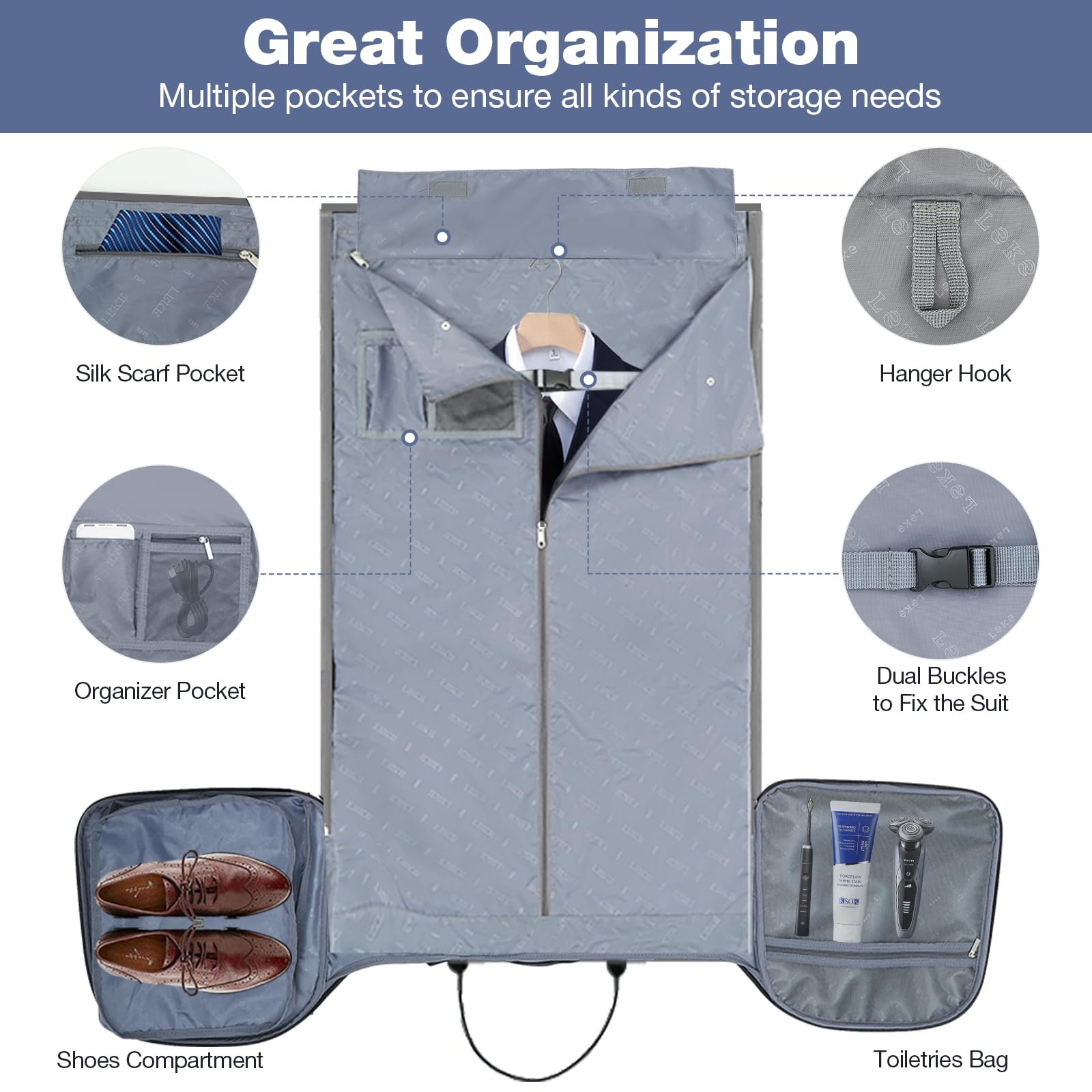 Premium Garment Bags with Wheels - Convertible Weekender Travel Luggage for Business & Vacation - Large Duffle Garment Bag for Suits & Dresses (Blue) | Perfect for Air Travel, Business Trips & Wedding Events