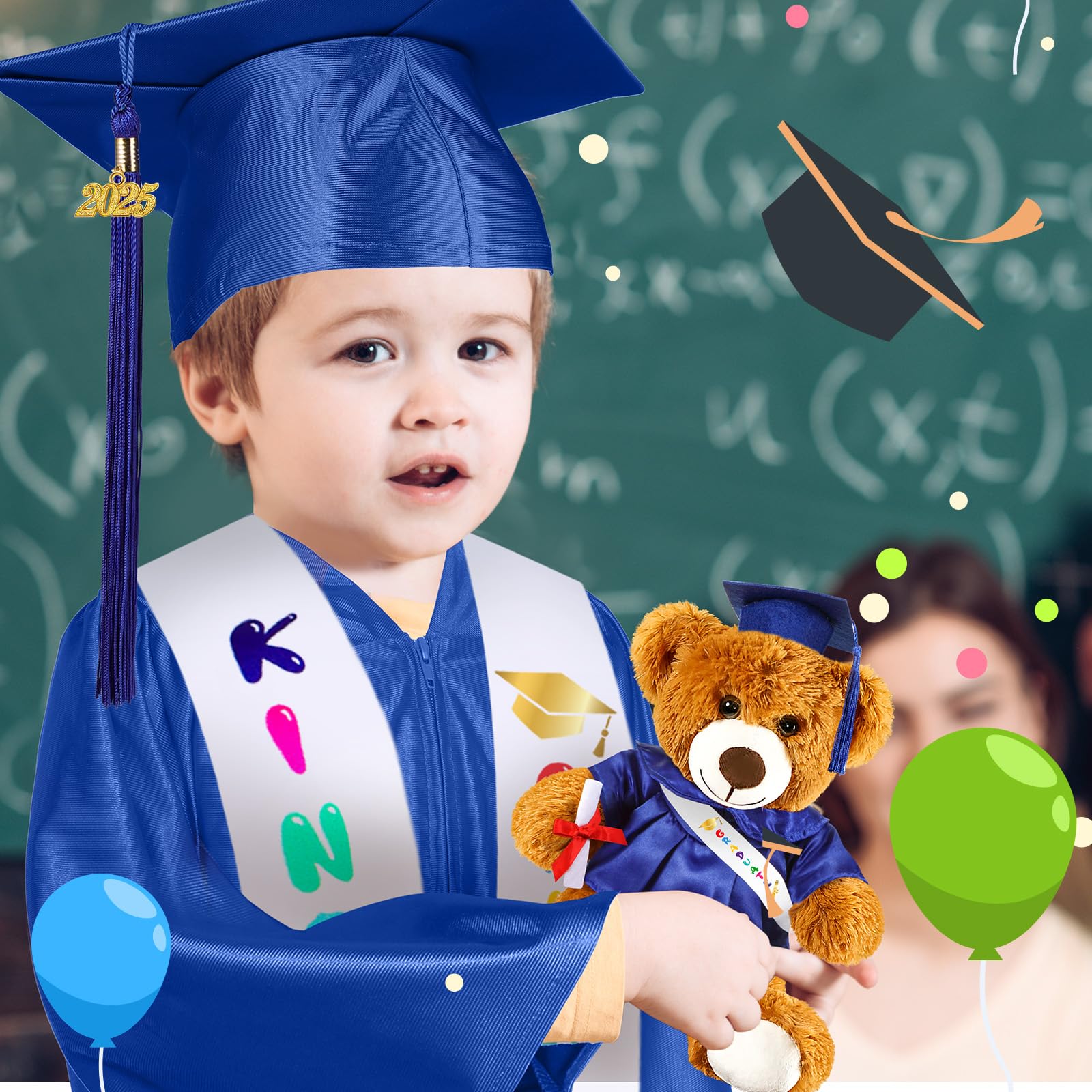 Sintuff 7-Piece Kindergarten Graduation Gown Set with Cap, Stole, Tassel & Sash - Preschool Graduation Accessories for Boys & Girls - Perfect for 2024 Graduation Ceremonies & Photo Shoots