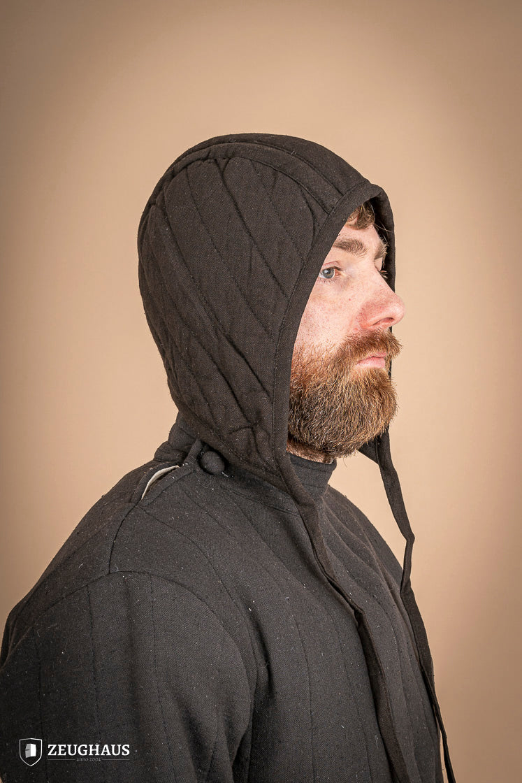 Medieval Padded Coif Black - Historical Armor Head Protection for LARP, Reenactment & Cosplay