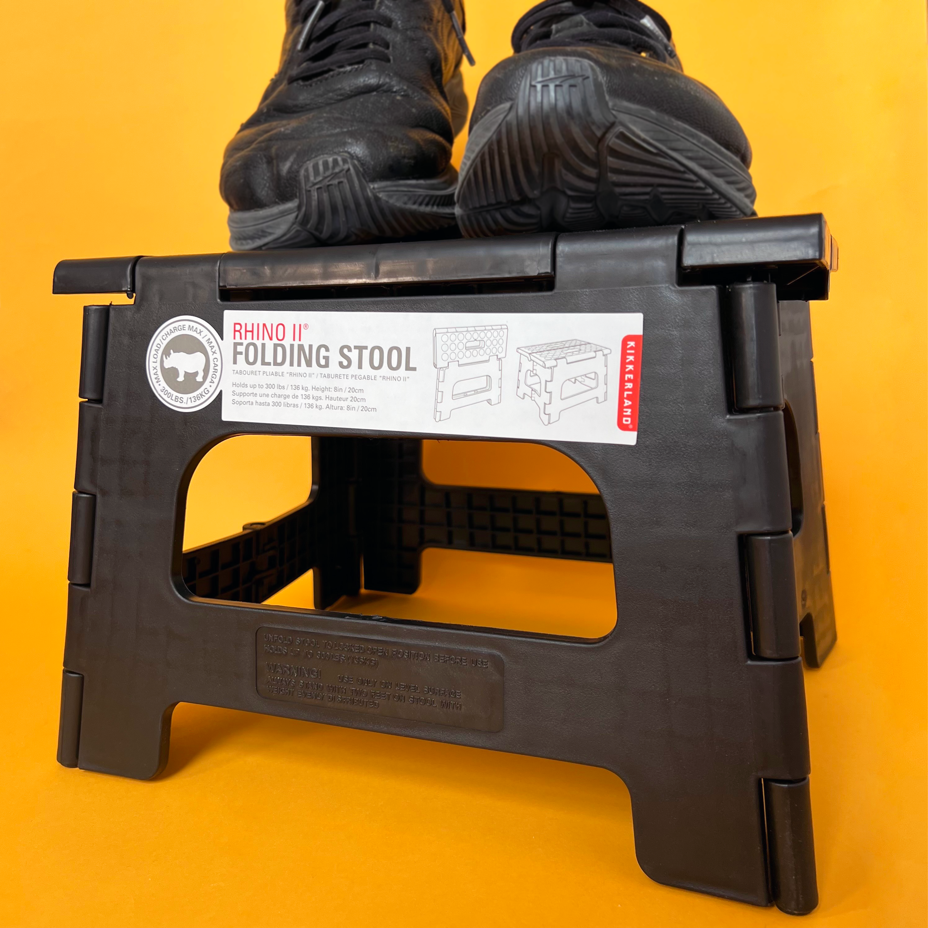 Rhino® II Step Stool - Heavy Duty Black Step Ladder for Kitchen, Bathroom & Garage - Non-Slip Safety Stool for Adults & Kids