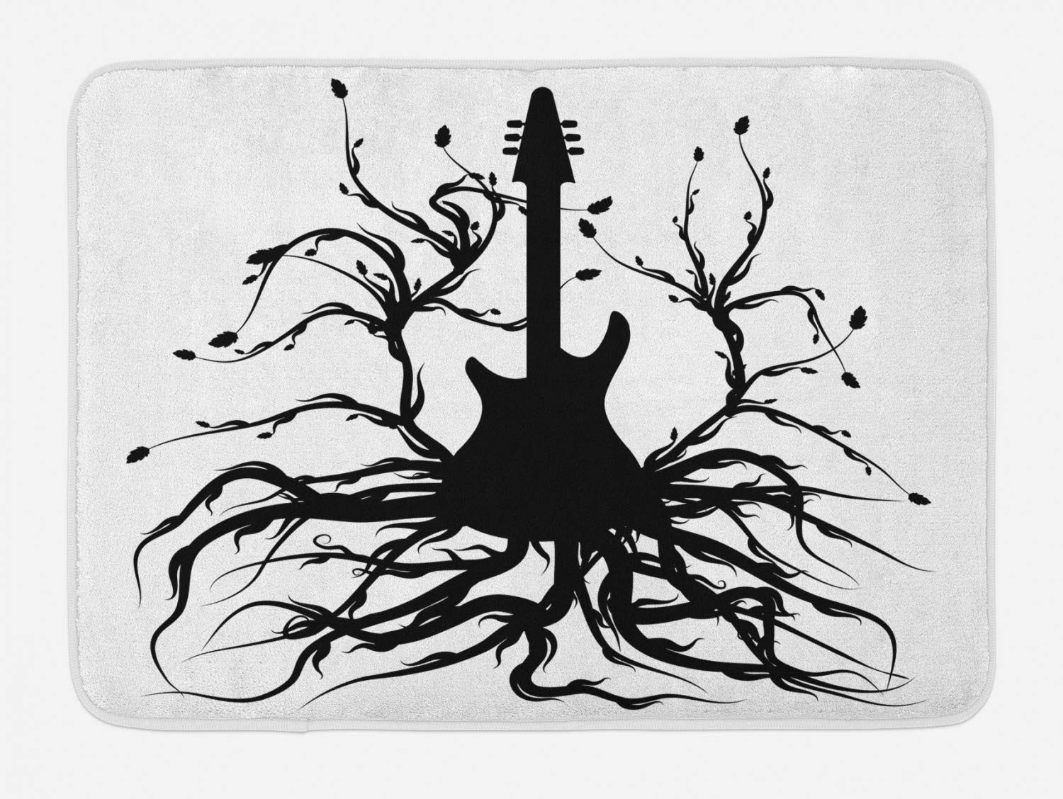 Lunarable Rock Music Bath Mat - Tree of Life Electric Guitar Design with Branches & Roots, Non-Slip Plush Bathroom Rug 30x20 Inches, Charcoal Grey & White - Perfect for Music Lovers' Bathroom Decor & Gift