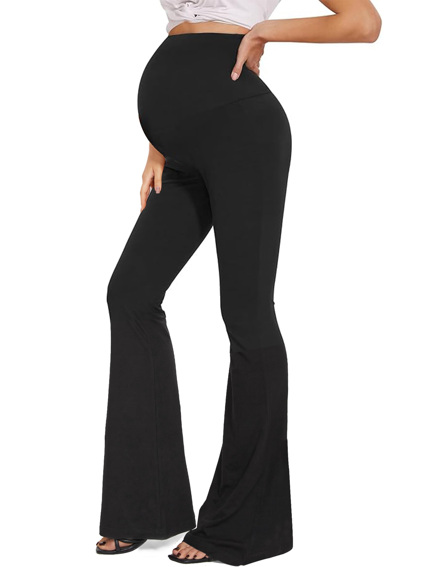 Buttery Soft Maternity Flare Leggings - High Waisted Over Belly Pregnancy Yoga Pants for Before, During & After Pregnancy | Comfortable Workout & Everyday Wear