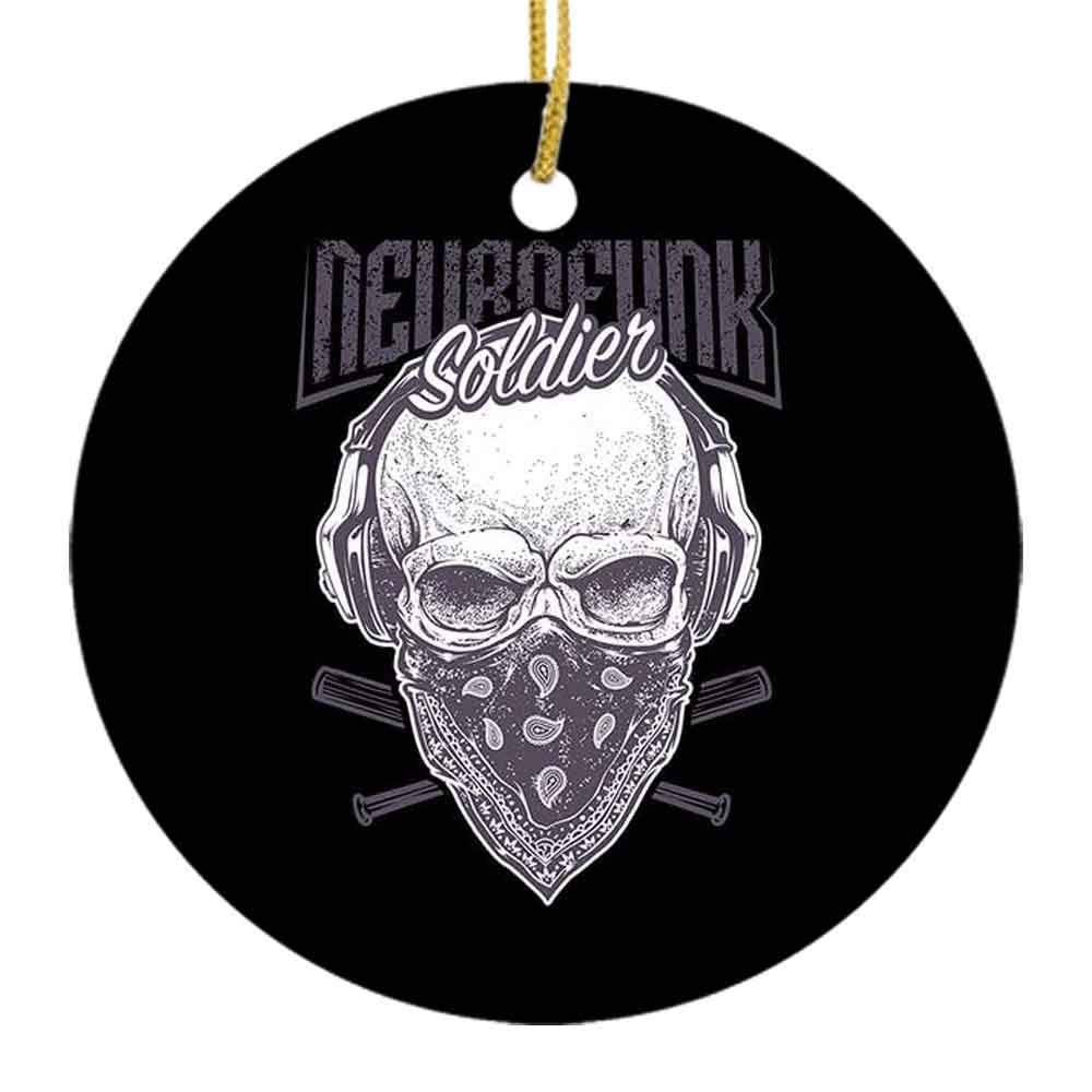 Punk Skull Soldier Black Ceramic Christmas Ornament - 2.85 Inch Holiday Tree Decoration | Unique Music-Themed Xmas Decor | Perfect for Goth, Rock, and Alternative Christmas Tree Styling