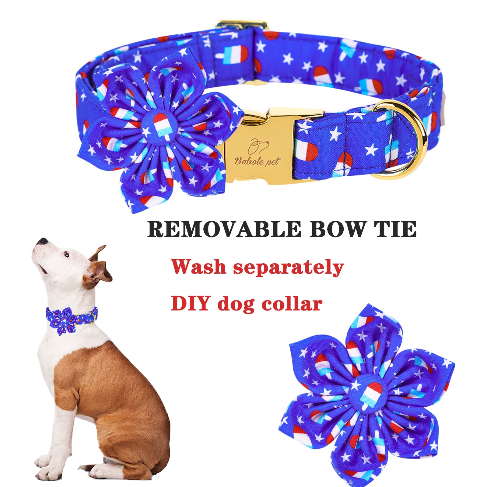 4th of July Dog Bow Tie Collar - Patriotic American Flag Pet Bandana with Adjustable Metal Buckle for Small, Medium & Large Dogs - Independence Day Accessories for Boy & Girl Pups - Perfect for July 4th Parades, BBQ Parties & National Holiday Celebrations