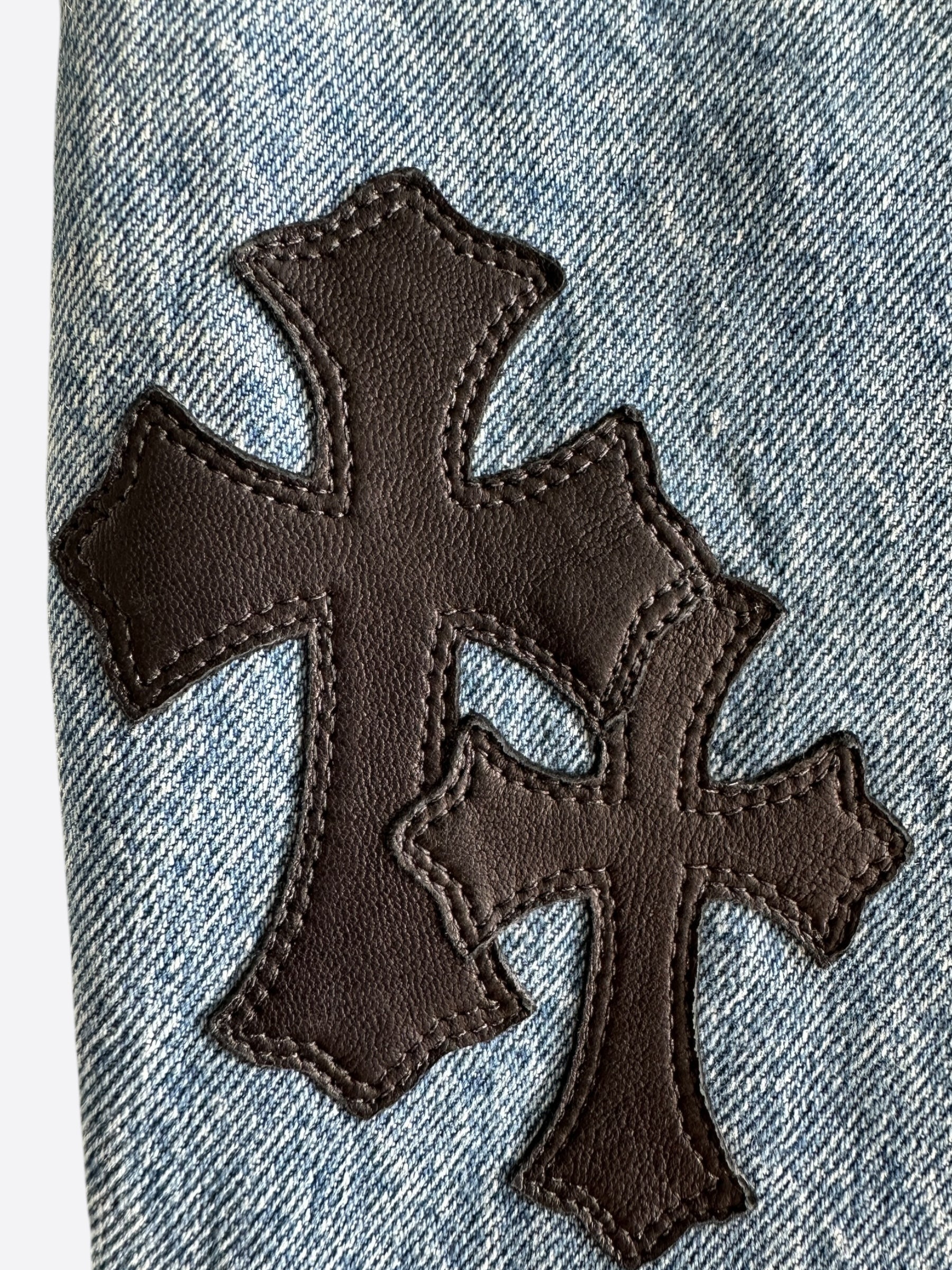 Chrome Hearts x Levi's Blue & Black Cross Patch Denim Jeans for Men - Stylish Vintage Streetwear for Casual Outfits & Night Out