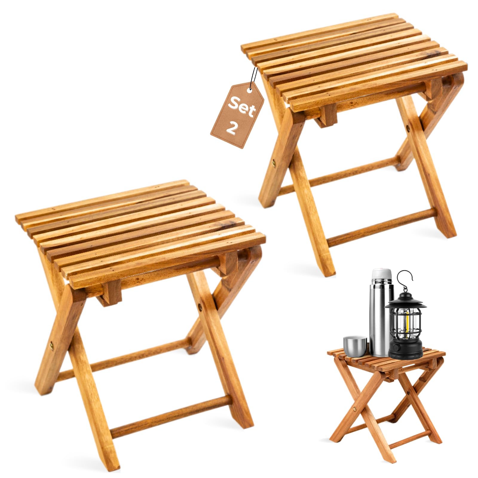 TIMBERHOLM 2-Pack Small Folding Side Table - Portable Wooden End Table for Outdoor, Patio, Camping & RV - Compact Square Design in Walnut Finish - Perfect for Coffee, Snacks & Drinks