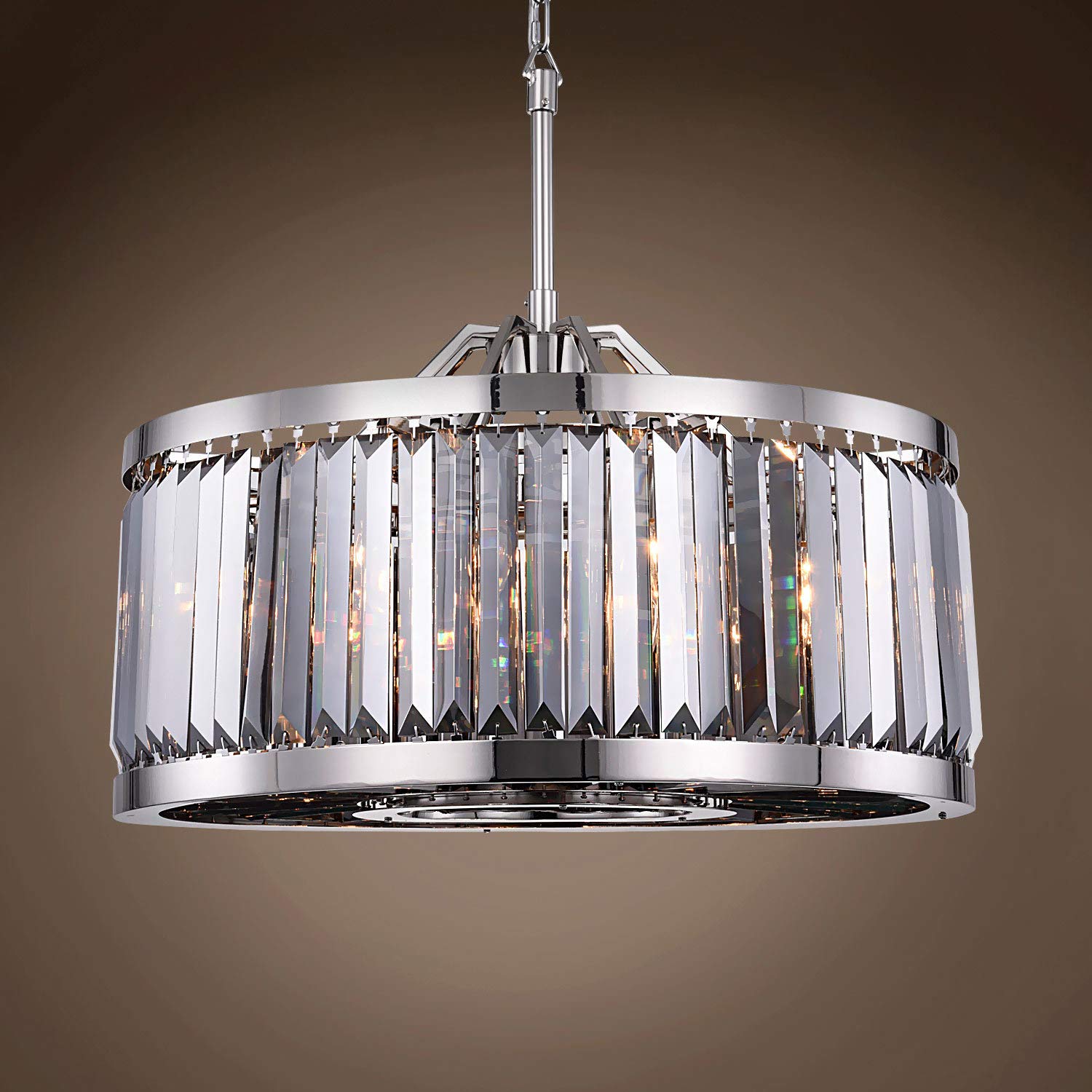 Prysm Transitional 8-Light 28-Inch Smoke Crystal Chandelier with Polished Nickel Finish - Elegant Ceiling Light Fixture for Dining Room, Living Room & Bedroom Lighting