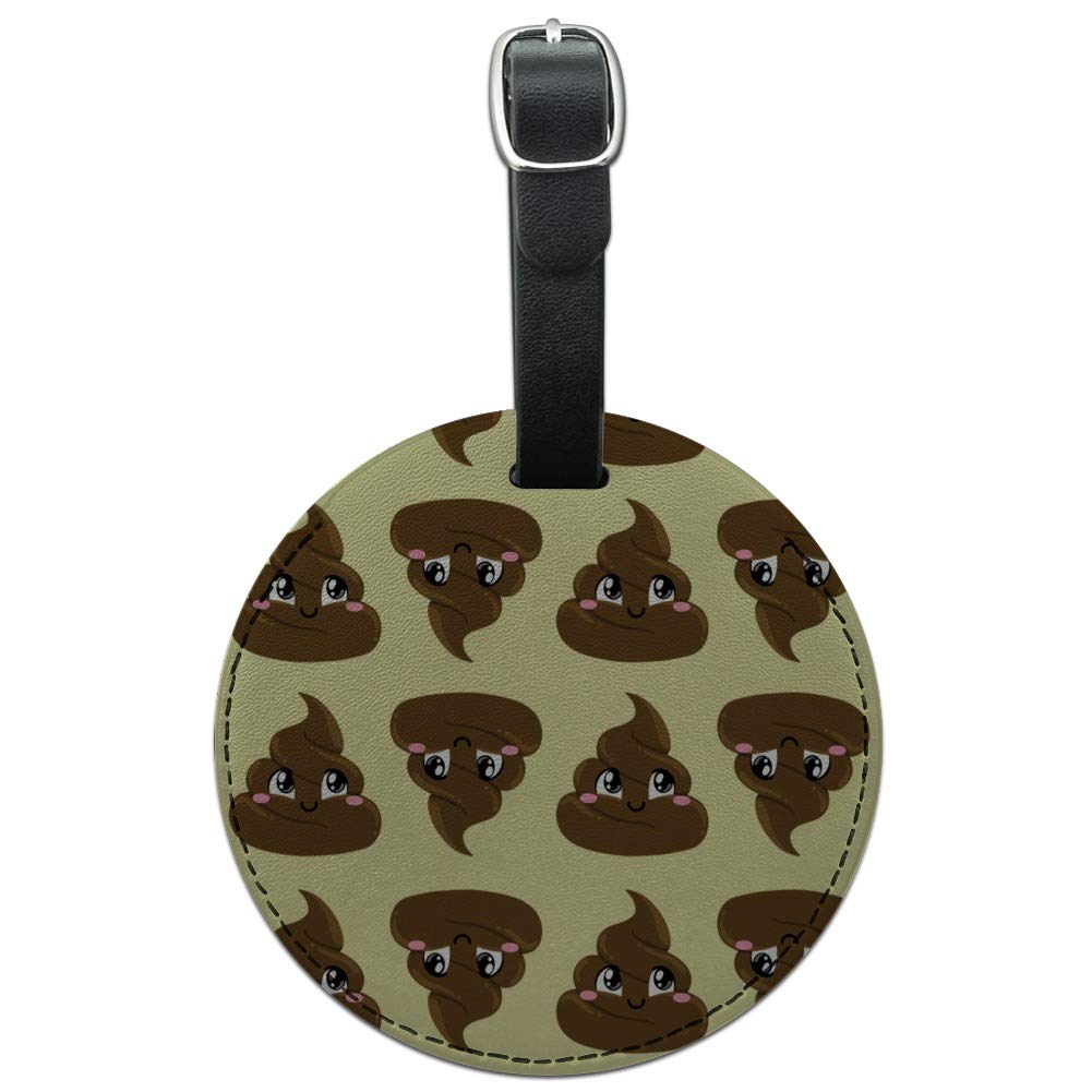 Funny Poop Design Round Leather Luggage Tag - Durable Suitcase ID Tag for Travel Bags & Carry-Ons | Perfect for Vacation, Business Trips & Airport Identification