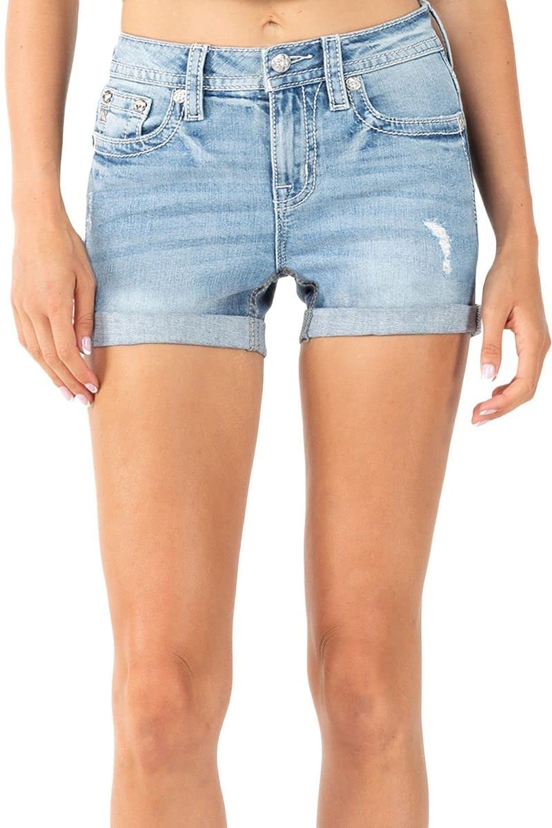 Miss Me Women's Mid-Rise Stretch Denim Shorts M3636H47 - Comfortable Casual Wear for Summer, Beach & Outdoor Activities