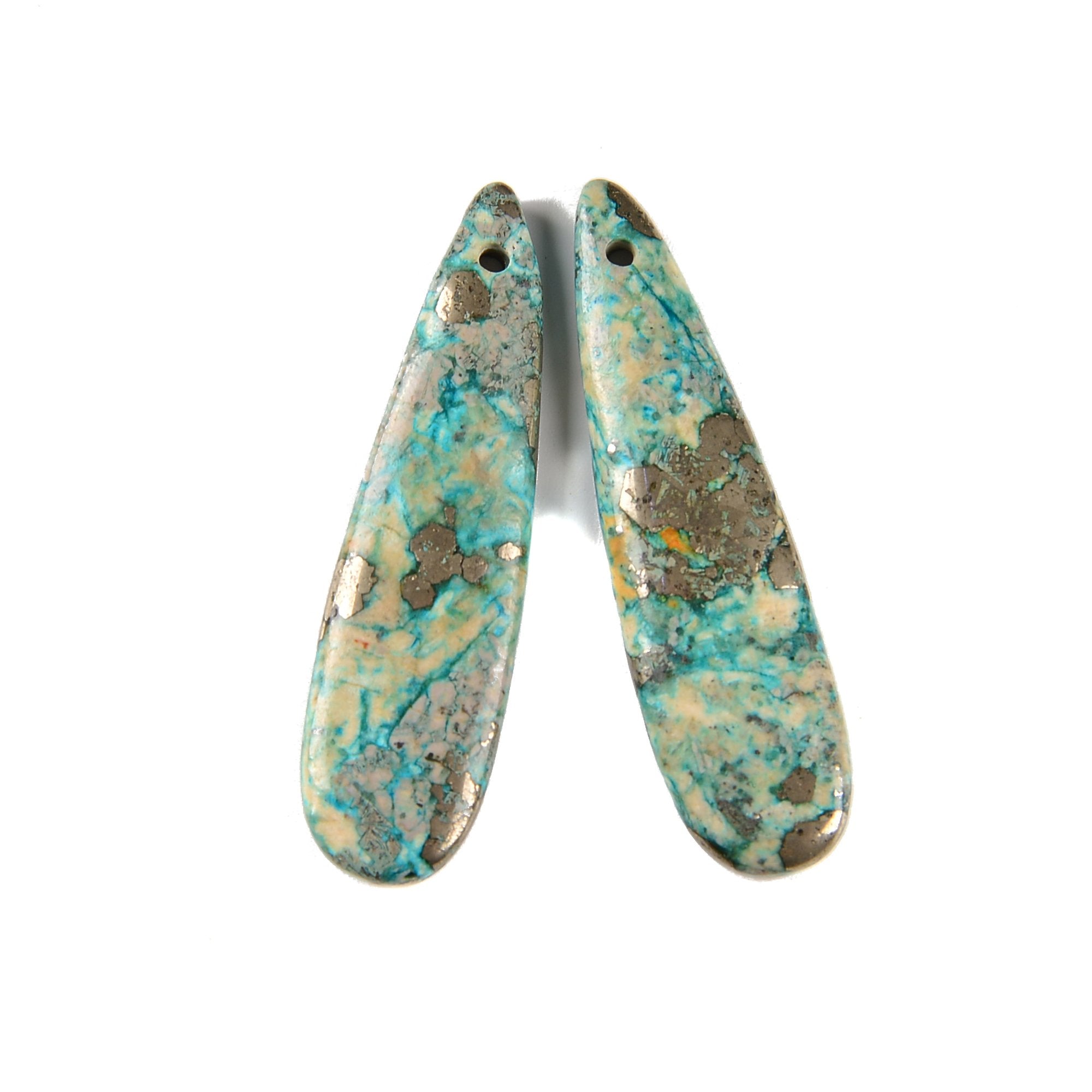 Blue Sea Sediment Jasper Pyrite Inclusions Pendant Earrings - Natural Stone Jewelry Pair for Women | Perfect for Boho Style, Beach Weddings & Everyday Wear