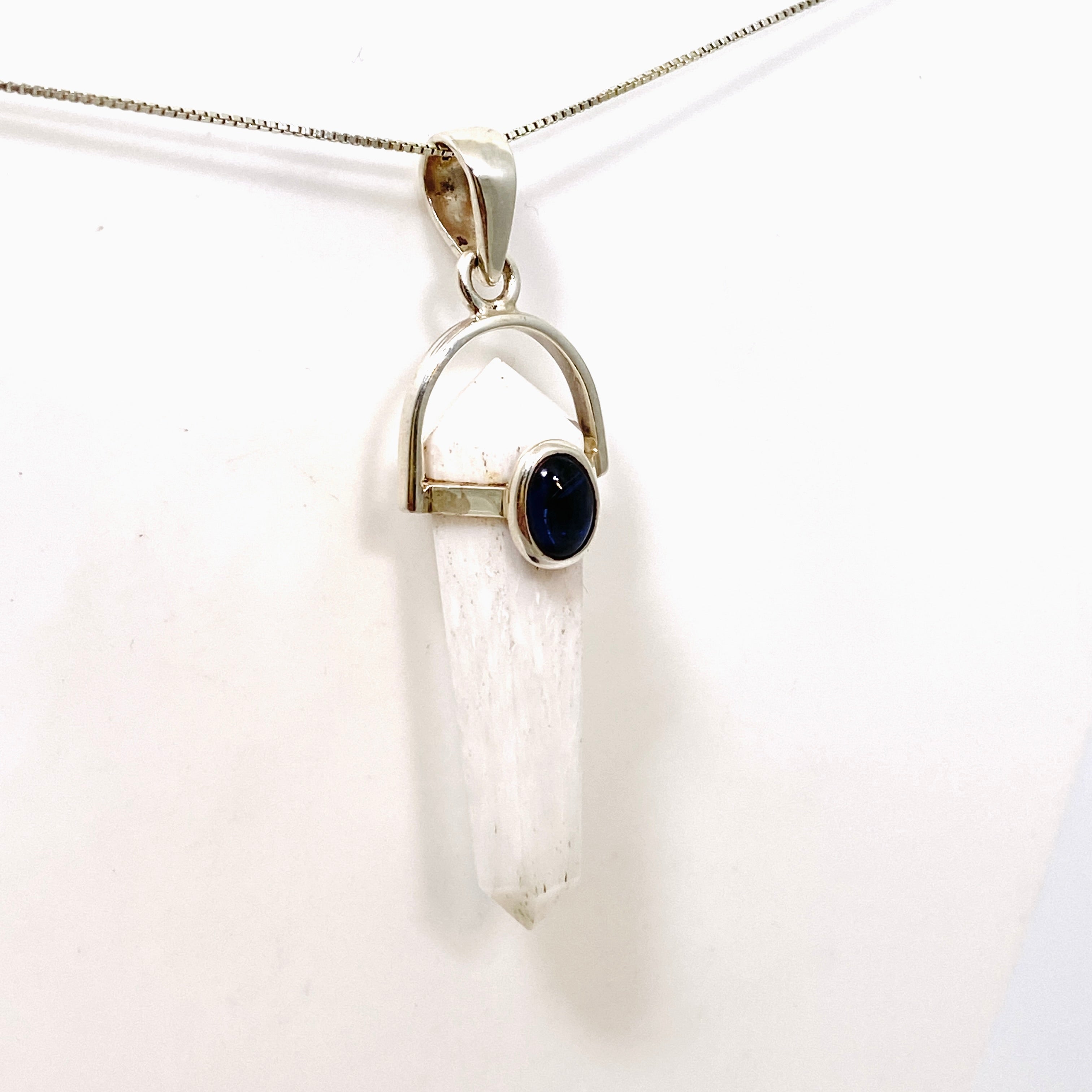 Natural Scolecite Point Pendant with Kyanite Accent Stone - PPGJ1013 | Healing Crystal Jewelry for Meditation, Energy Balancing & Spiritual Growth