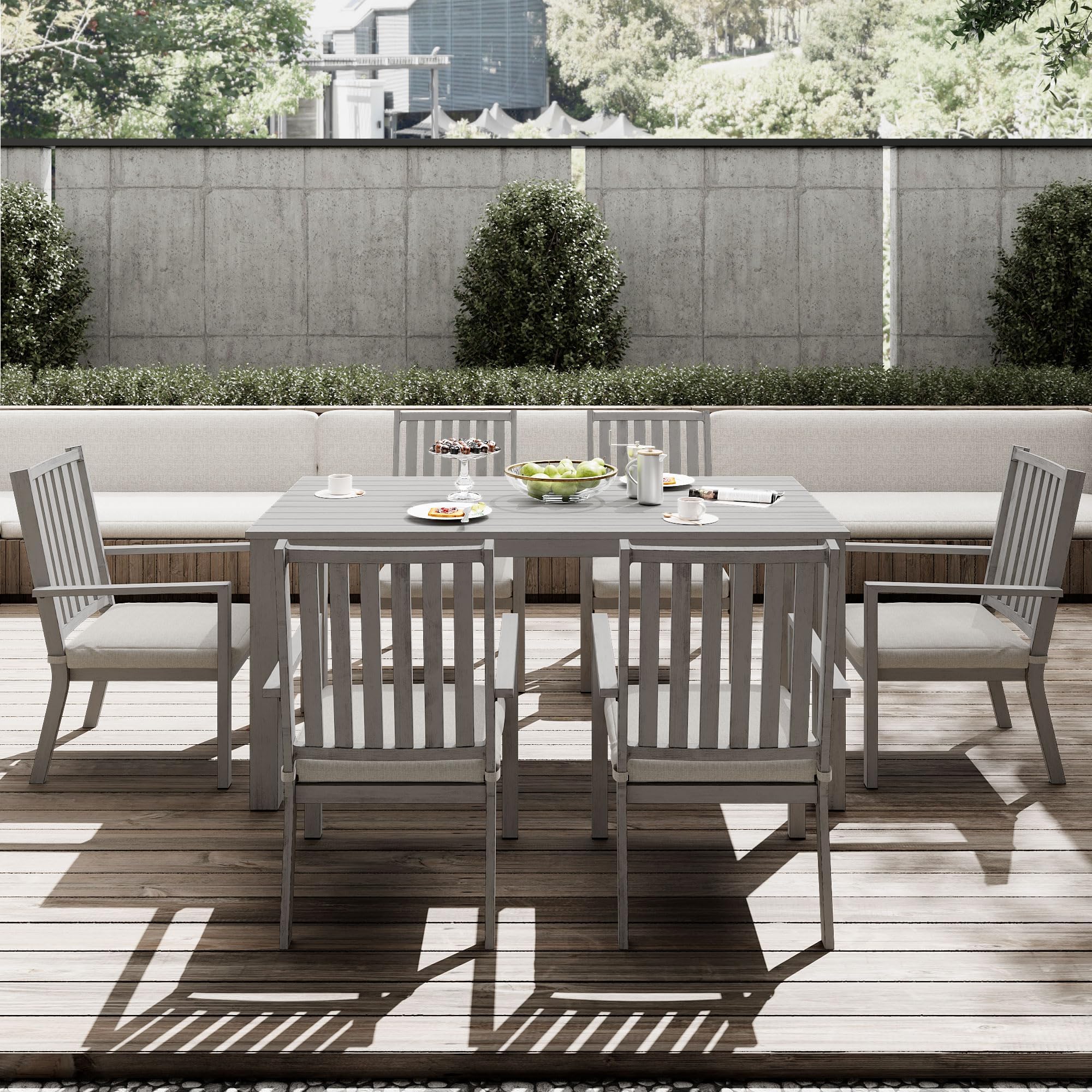 RoyalCraft 7-Piece Aluminum Outdoor Dining Set with Removable Cushions - Patio Table & 6 Chairs for Garden, Backyard, Lawn - Perfect for BBQs, Family Gatherings & Outdoor Entertaining (Gray)