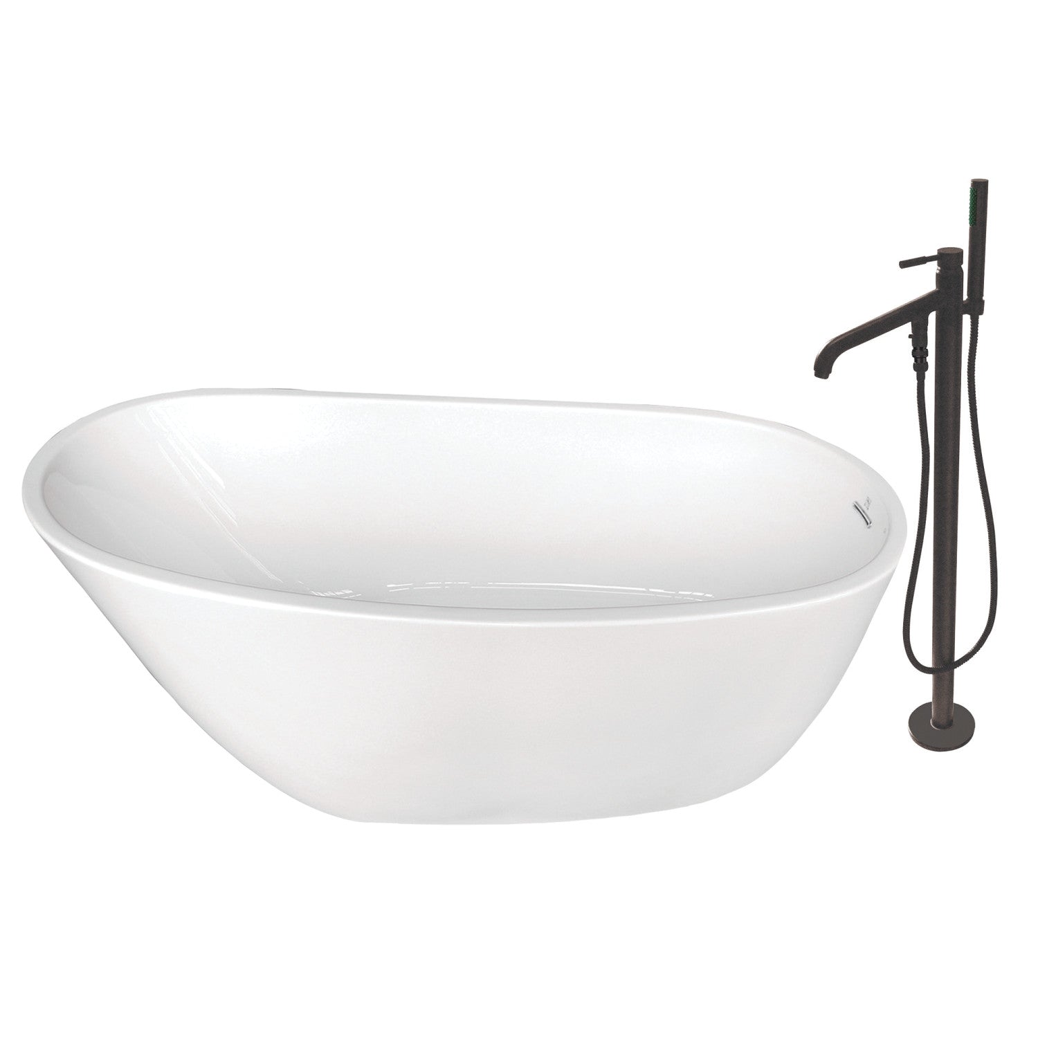 Aqua Eden 59-Inch Acrylic Oval Freestanding Bathtub with Faucet Combo - Glossy White & Oil Rubbed Bronze - Perfect for Luxury Bathrooms & Spa Retreats