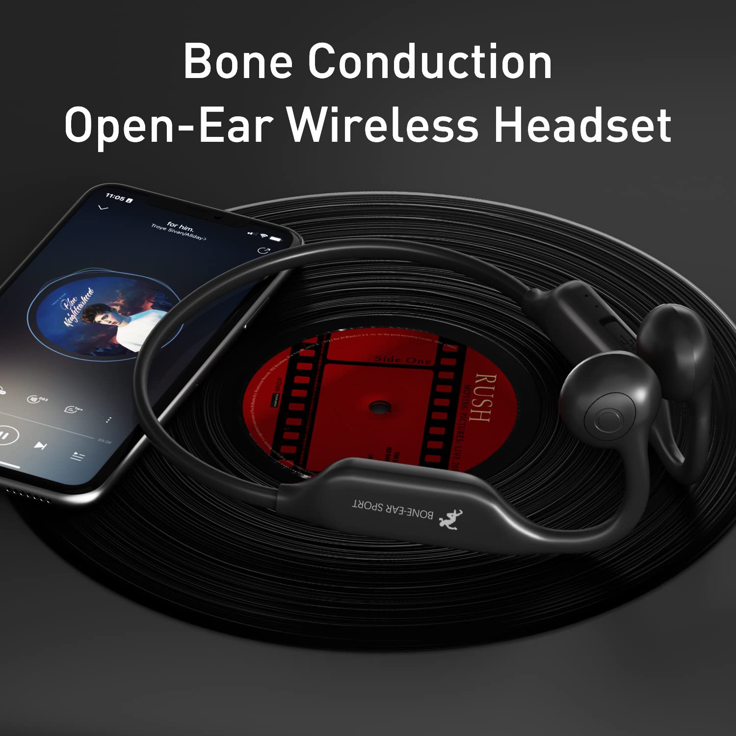 Doqo Open Ear Bone Conduction Headphones with MIC - Wireless Bluetooth 5.2 Sport Headset, IP65 Sweatproof for Running, Cycling, Hiking & Yoga - Comfortable for Workouts, Commuting & Outdoor Activities (Frosted Black)