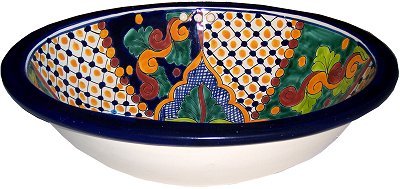 Janitzio Talavera Hand-Painted Ceramic Bathroom Sink - Mexican Artisan Farmhouse Vessel Basin for Bathroom Vanity, Powder Room & Guest Bath Decor