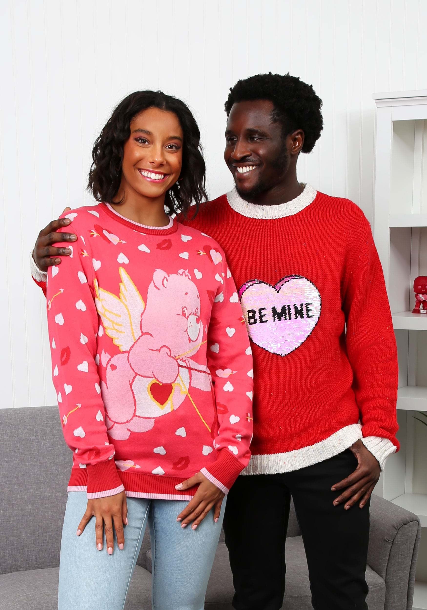 Valentine's Day Ugly Sweaters for Adults - Funny XOXO Be Mine Heart Crewneck Sweatshirts | Perfect for Couples, Parties & Romantic Gifts