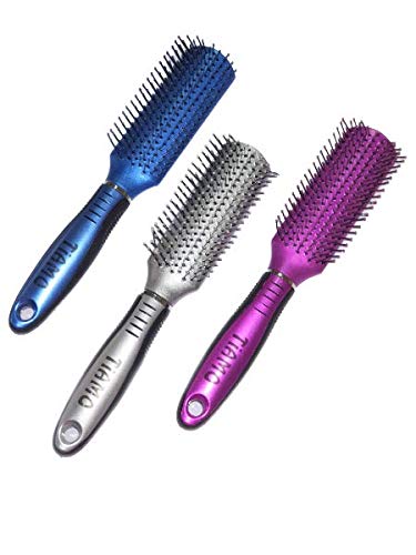 Premium Flat Plastic Hairbrush Set - Pink, Blue & Silver Colors for Smooth & Tangle-Free Hair | Perfect for Home, Travel & Salon Use
