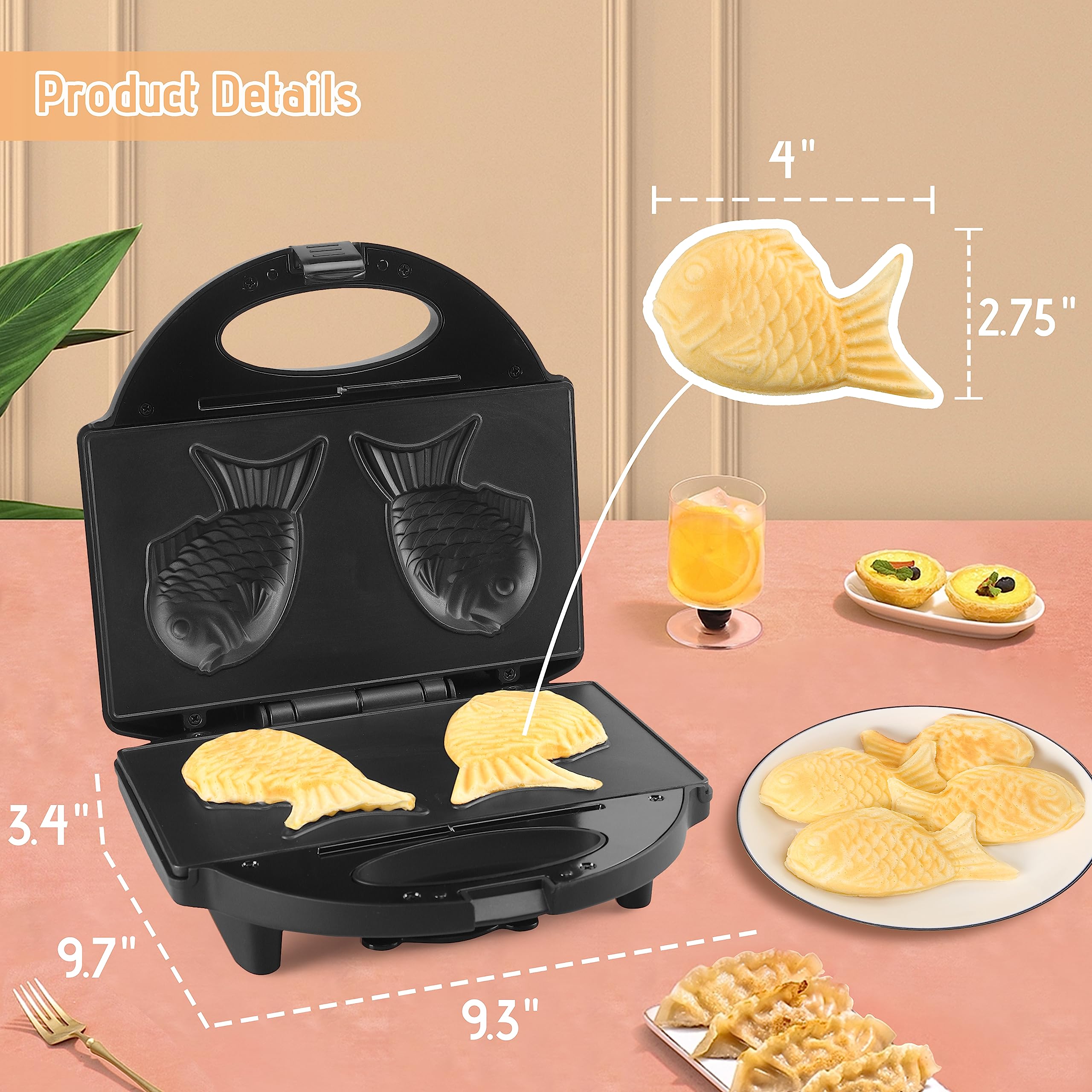 Non-Stick Electric Taiyaki Fish Waffle Maker Machine - Japanese & Korean Style Bungeoppang Pan with Recipe - Perfect for Home Baking, Party Snacks, and Street Food Style Desserts