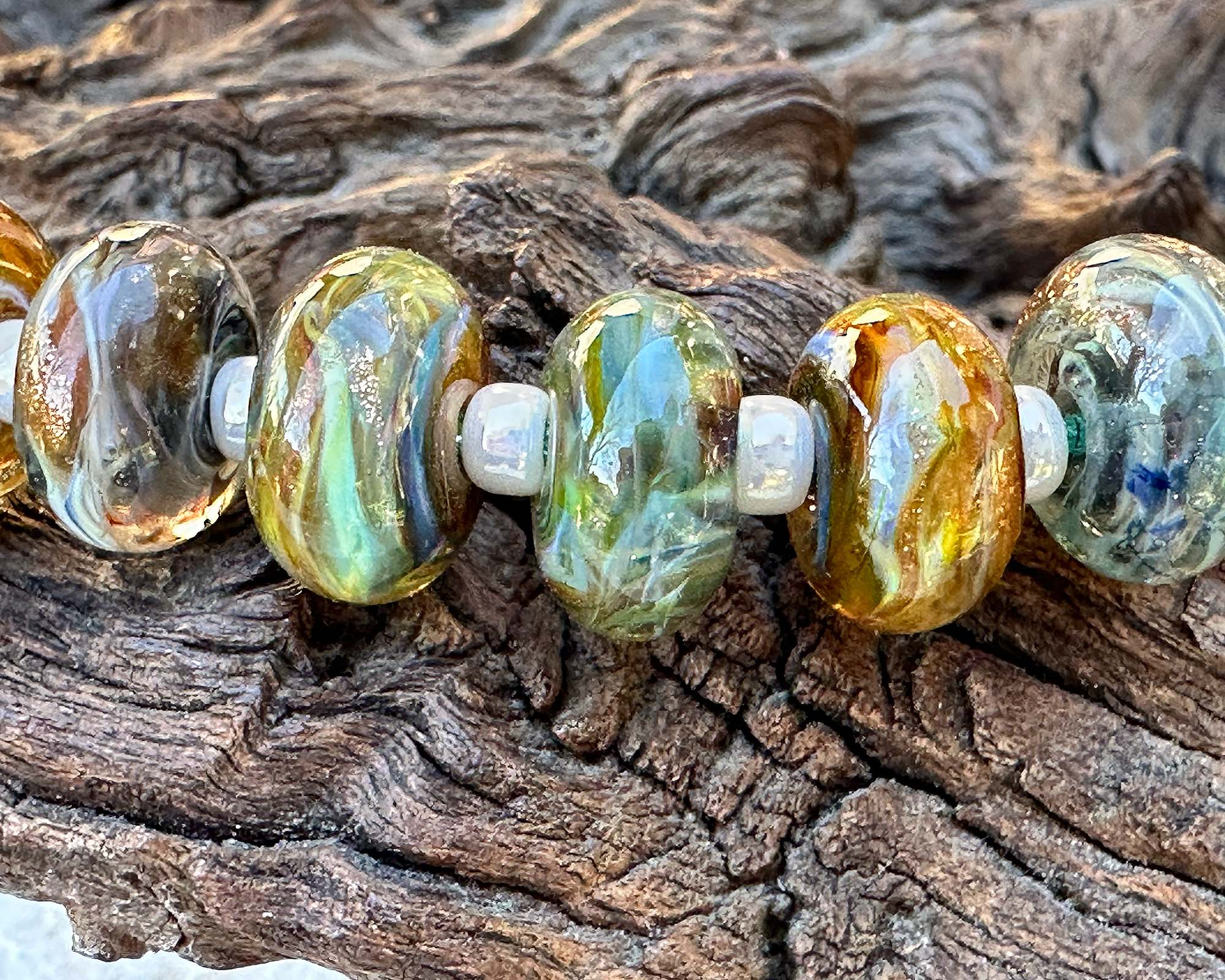12 Golden Lagoon Blue Lampwork Glass Beads Set - Handmade Jewelry Making Supplies for Necklaces, Bracelets & DIY Crafts - Perfect for Boho, Beach & Wedding Accessories