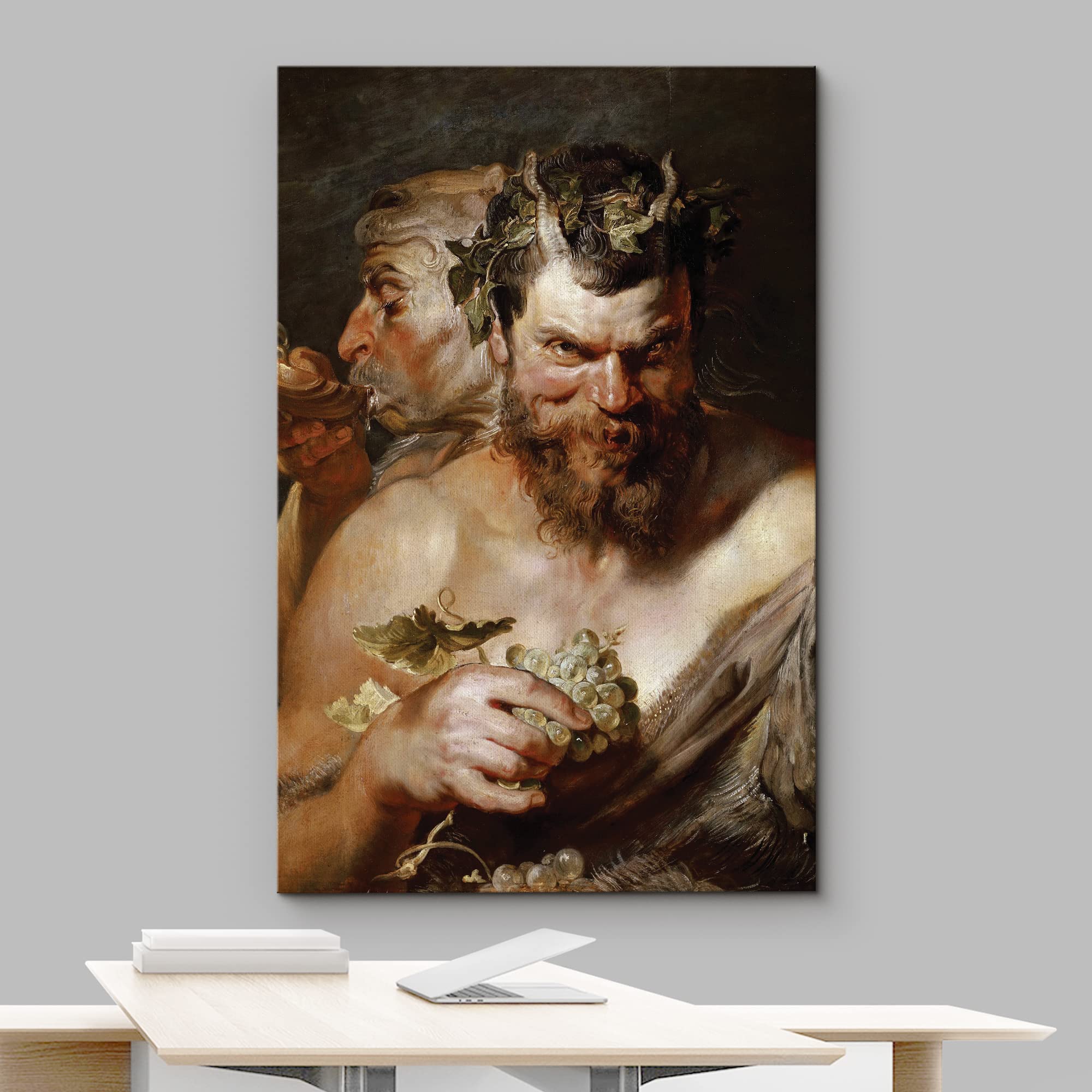 Wall26 - Peter Paul Rubens Baroque Oil Painting 'Two Satyrs' (1618-1619) - 32x48 Inch Canvas Art Print - Mythological Devil & Christian Hell Theme - Home Decor for Living Room, Office & Gallery Display