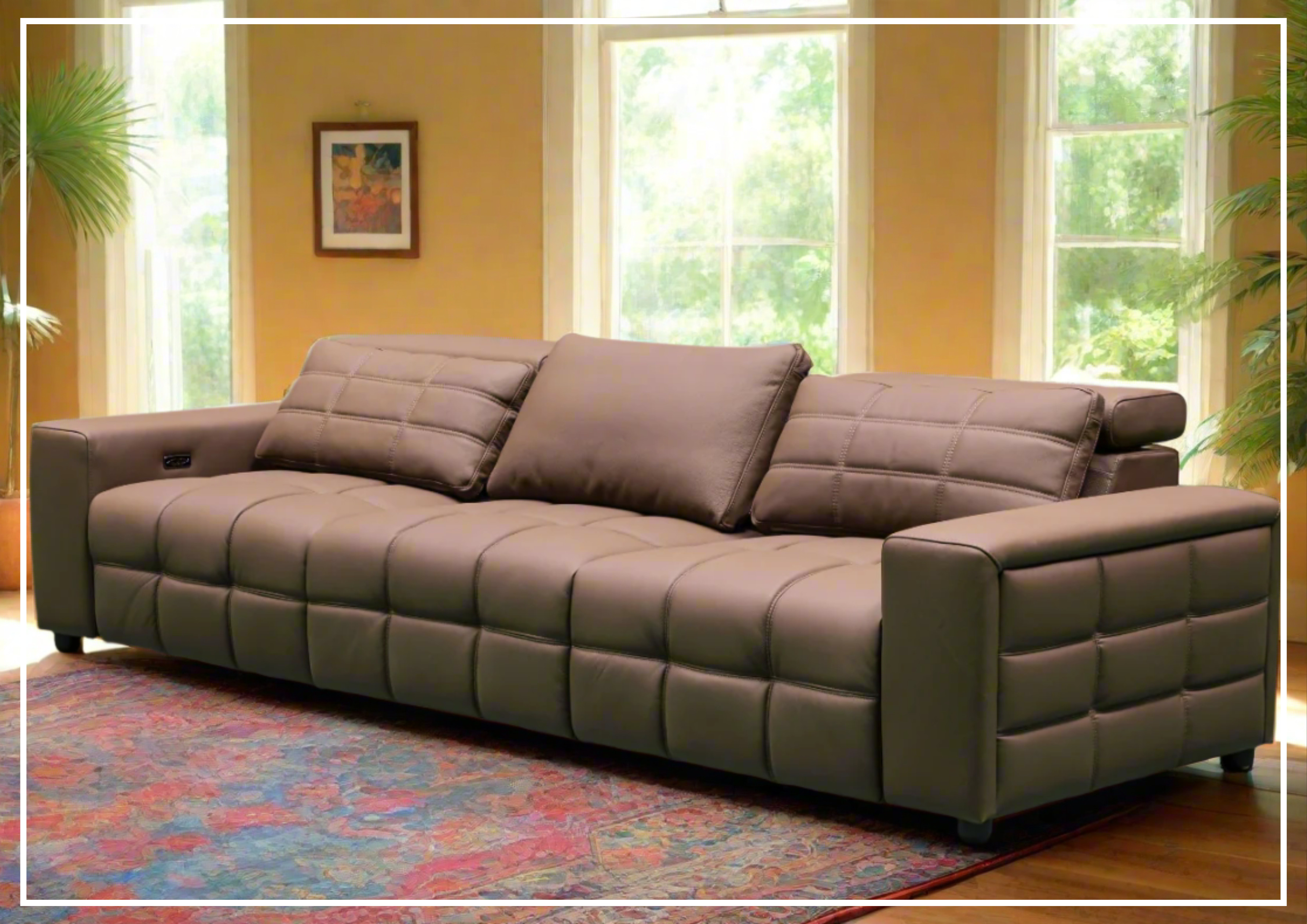 Klaussner Orlano 3-Seater Brown Leather Power Reclining Sofa - Comfortable Electric Recliner for Living Room, Home Theater & Family Room Relaxation