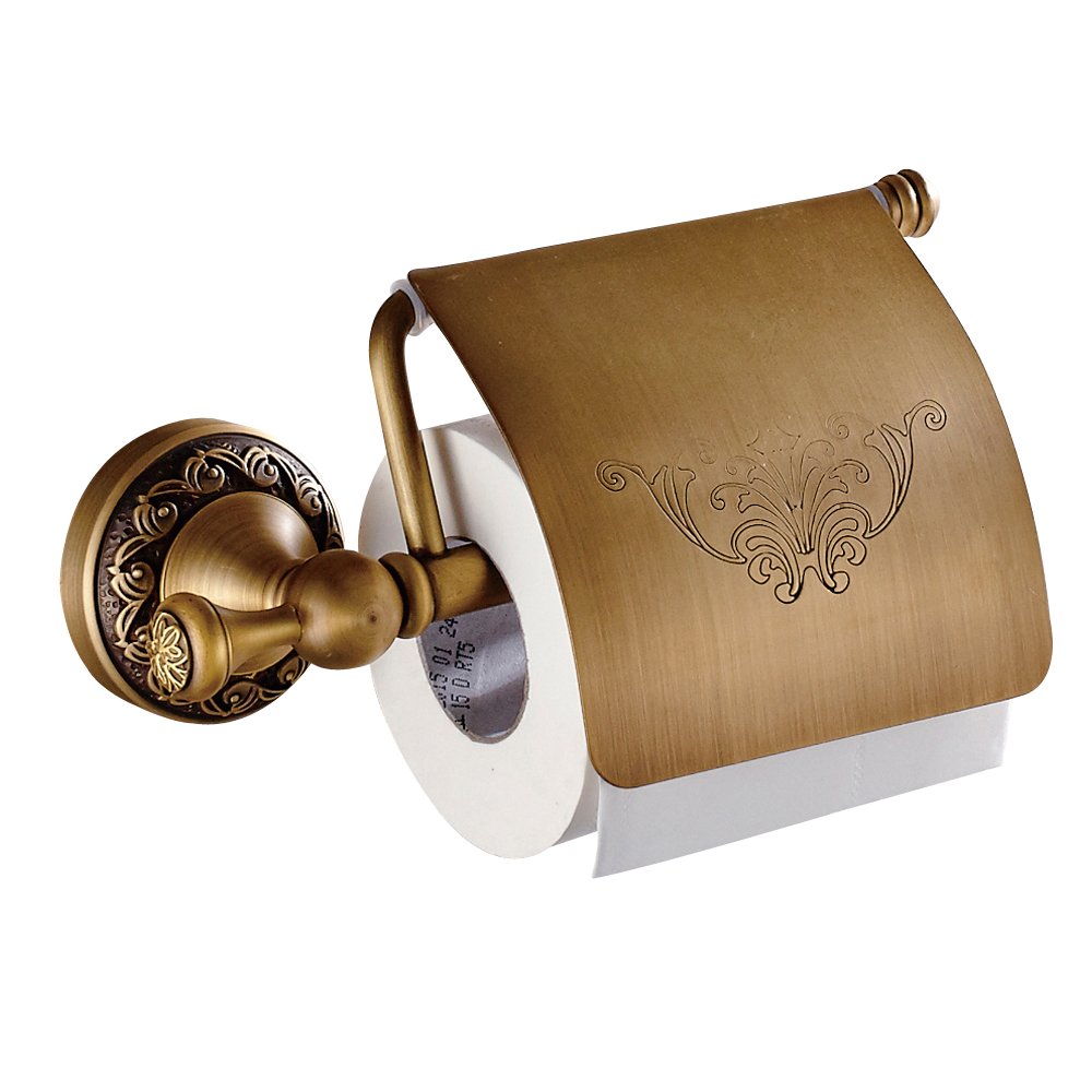 Vintage Antique Brass Toilet Paper Holder - Wall Mounted Bathroom Tissue Roll Storage with Cover | Classic Home Decor for Bathrooms, Powder Rooms & Vintage Style Interiors