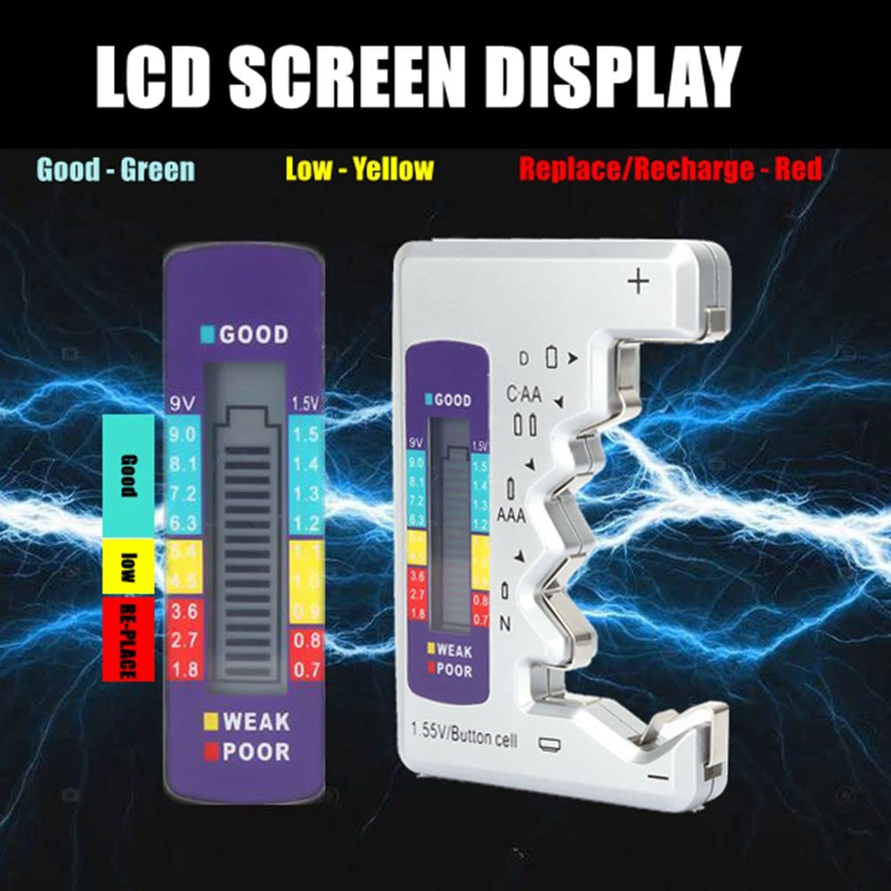 Digital Battery Tester - Universal AA/AAA/9V/Button Cell Capacity Detector for Rechargeable & Alkaline Batteries | Perfect for Home, Office & Emergency Kits