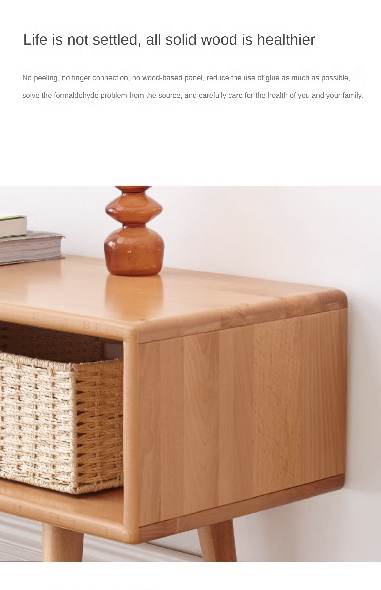 Solid Beech Wood TV Stand with Open Storage - Modern Entertainment Center for Living Room, Bedroom & Home Theater