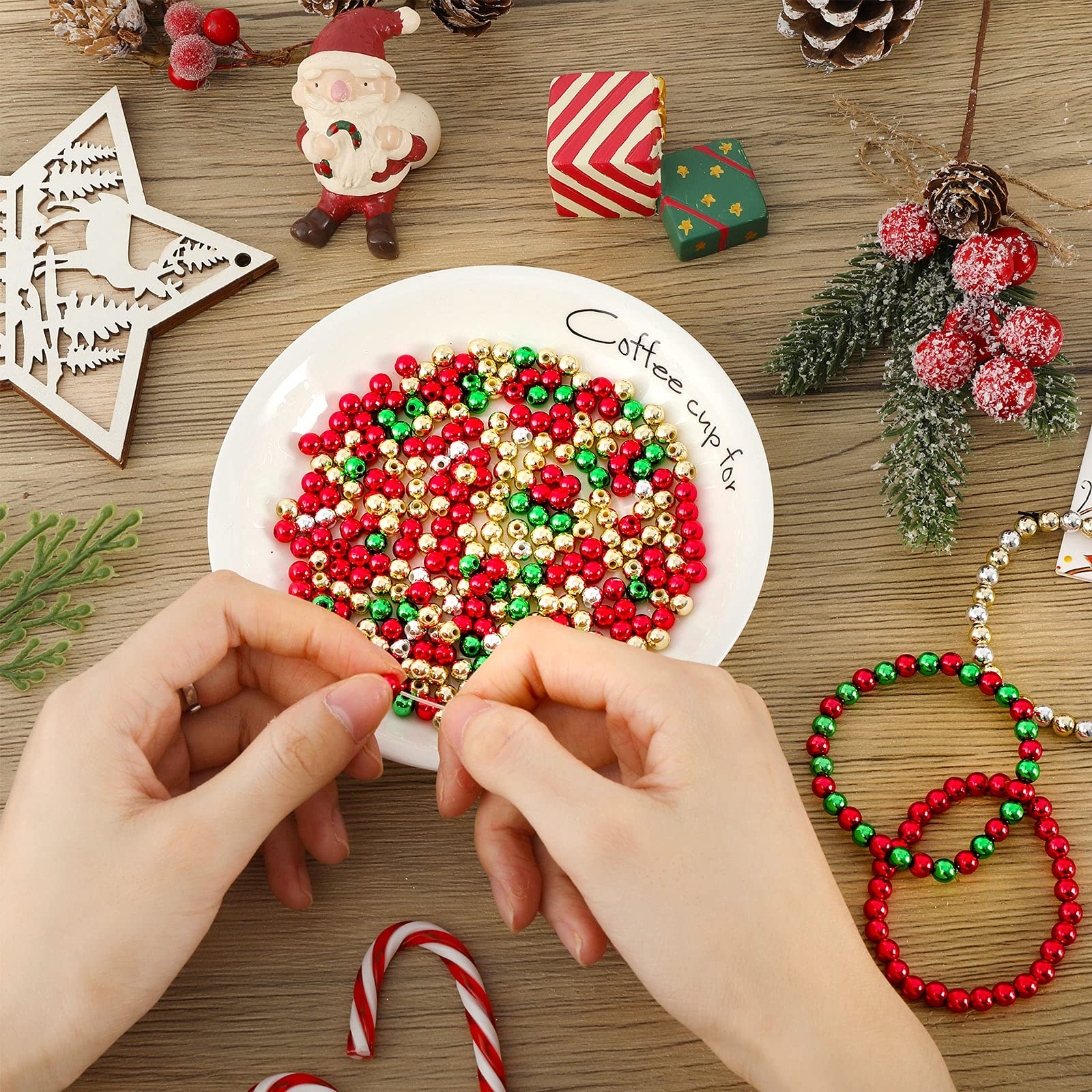 Whaline 1200PCs Christmas Beads - Metallic Round Pony Beads with Elastic String for Jewelry Making (Red, Green, Silver, Gold) - DIY Craft Beads for Necklace, Bracelet & Home Ornaments - Perfect for Holiday Decorations & Gift Making