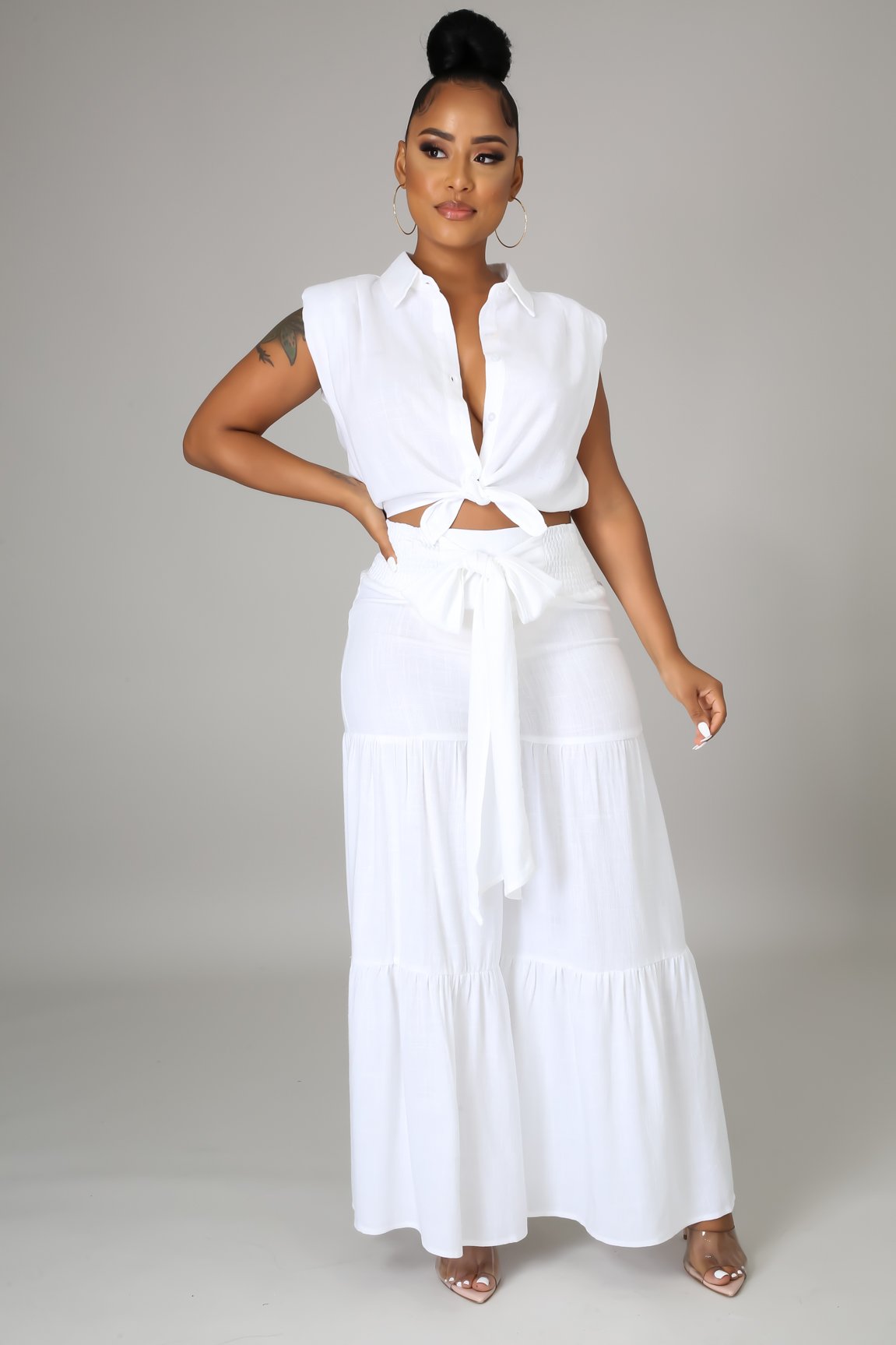 Ocean View 2 Piece White Pant Set - Comfortable Lounge & Sleepwear for Women, Perfect for Relaxing at Home or Beach Vacation