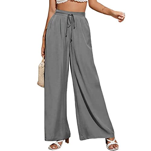 Women's Wide Leg Flowy Palazzo Pants - Elastic Drawstring Waist, Loose Casual Pants with Pockets | Perfect for Yoga, Travel & Summer Outfits