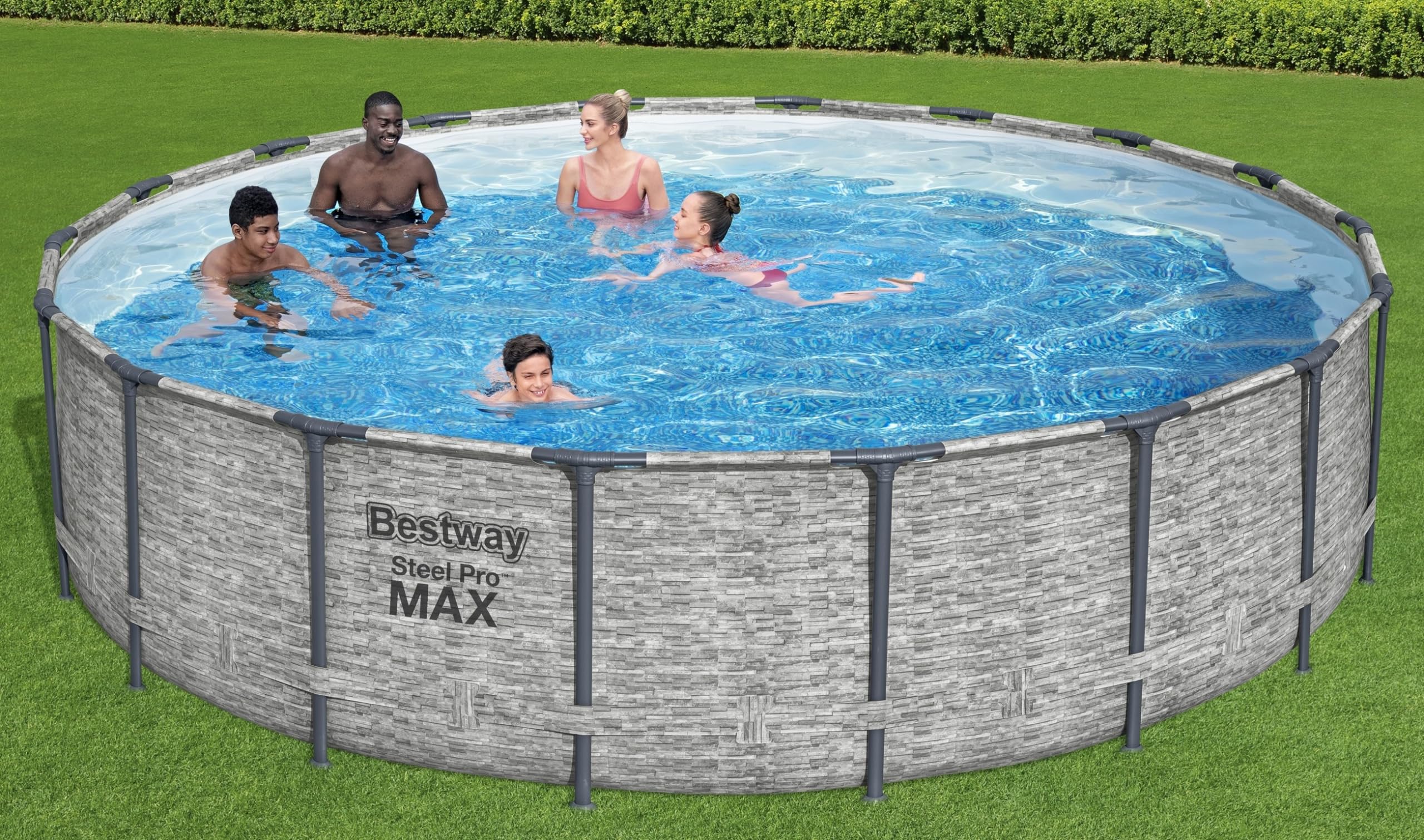 Bestway Steel Pro MAX 18’ x 48” Round Above Ground Swimming Pool Set with 1500GPH Filter Pump - Durable Frame Pool with Stone Print Liner, Includes 48