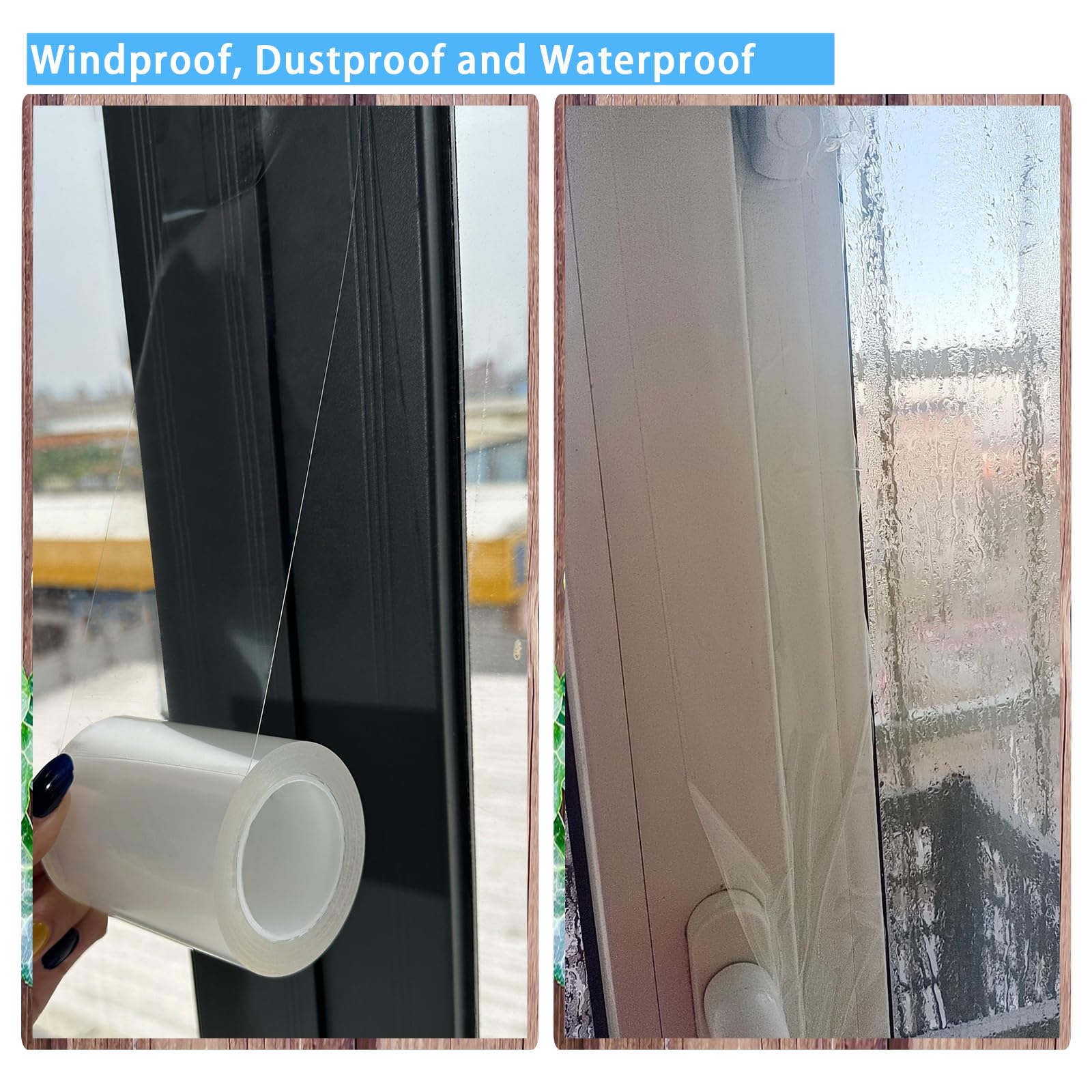 Reusable & Removable 3-Inch Wide Transparent Window Weather Sealing Tape - Waterproof AC Insulation, No Residue, Clear Multipurpose Adhesive - Perfect for Home, Office & RV Window Insulation